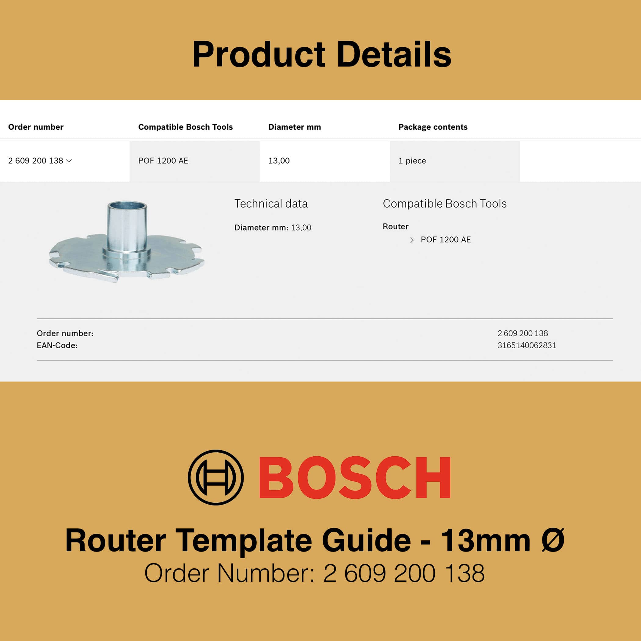 Bosch Router Template Guides 13mm - Product Details