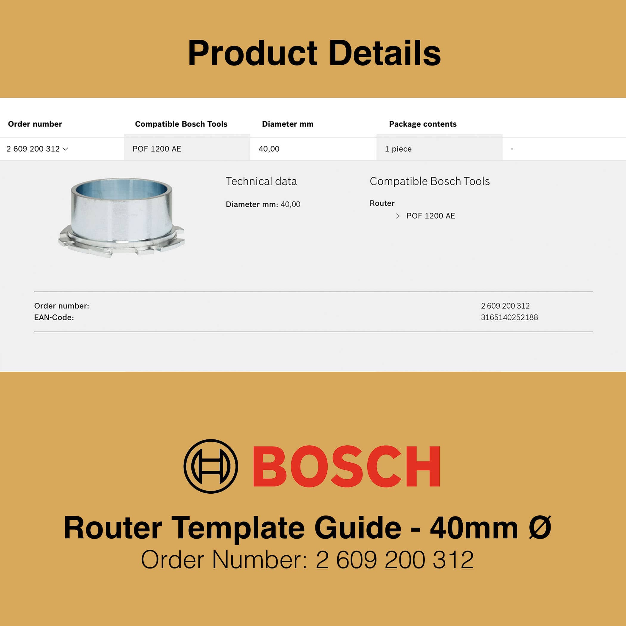 Bosch Router Template Guides 40mm - Product Details