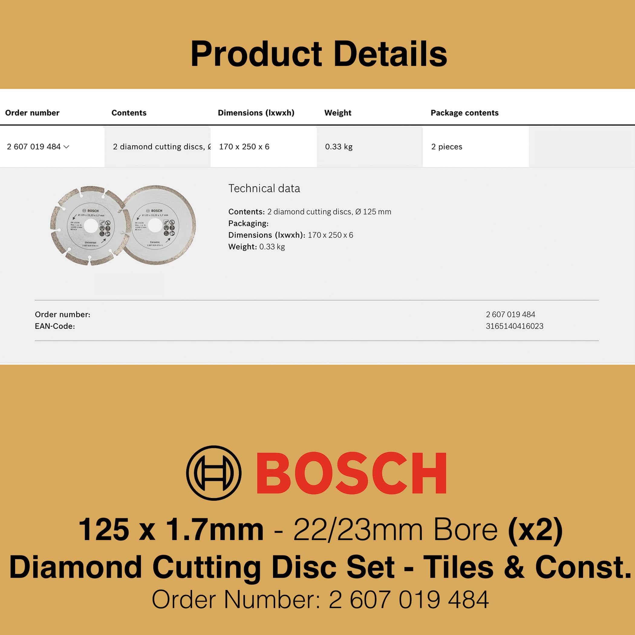 Bosch Diamond Cutting Disc Set - 125mm Product Details