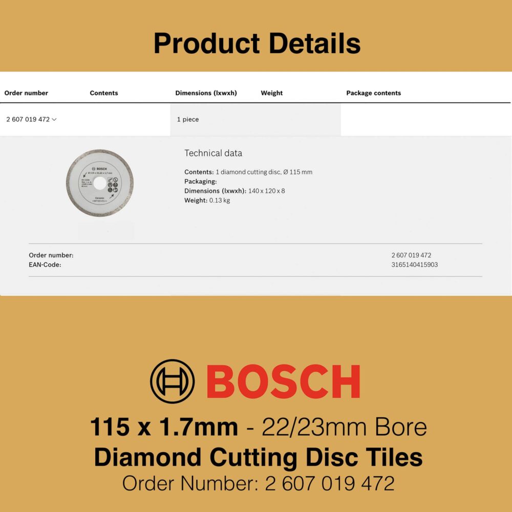 Bosch Diamond Cutting Discs for Tiles - 115mm Product Details