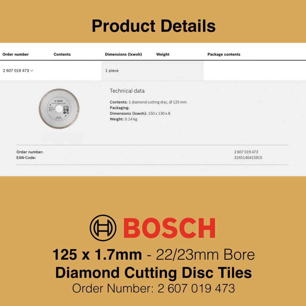 Bosch Diamond Cutting Discs for Tiles - 125mm Product Details