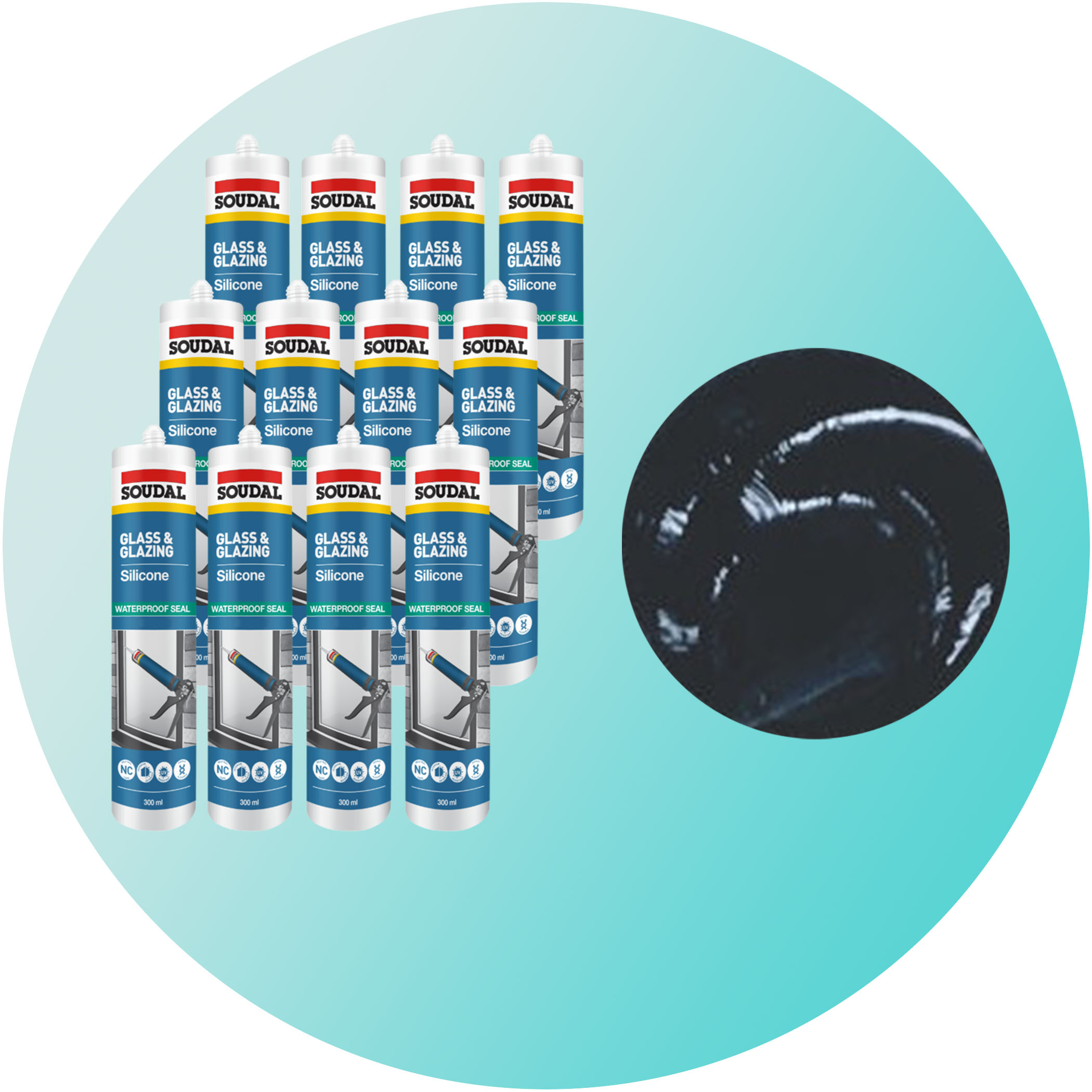 Soudal Glass and Glazing Silicone - Black 12 Pack Variation Image