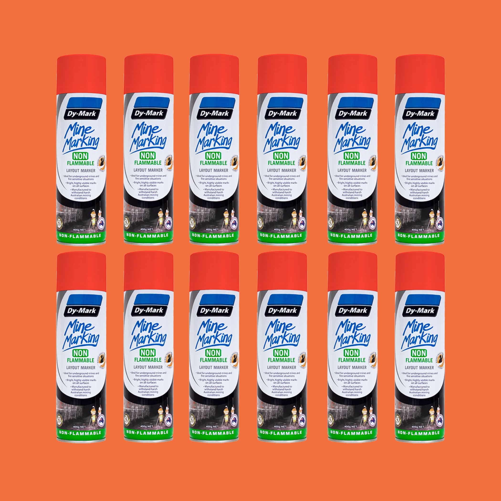 Dy-Mark Non Flammable Mine Marking Paint - Horizontal - 12 Pack Orange Image