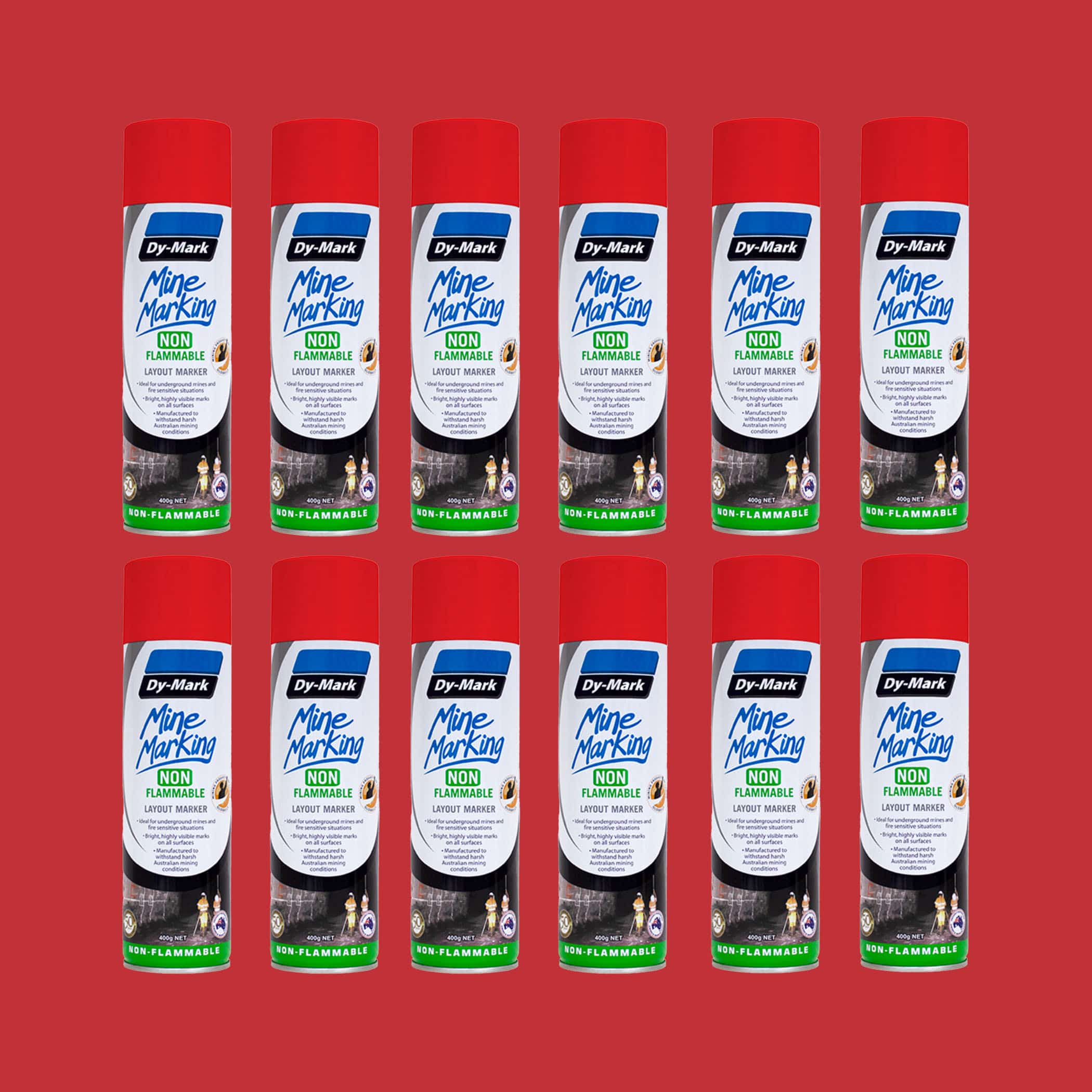 Dy-Mark Non Flammable Mine Marking Paint - Horizontal - 12 Pack Red Image
