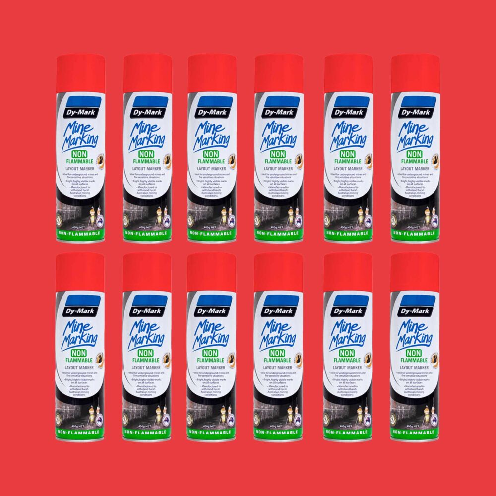 Dy-Mark Non Flammable Mine Marking Paint - Horizontal - 12 Pack Fluoro Red Image