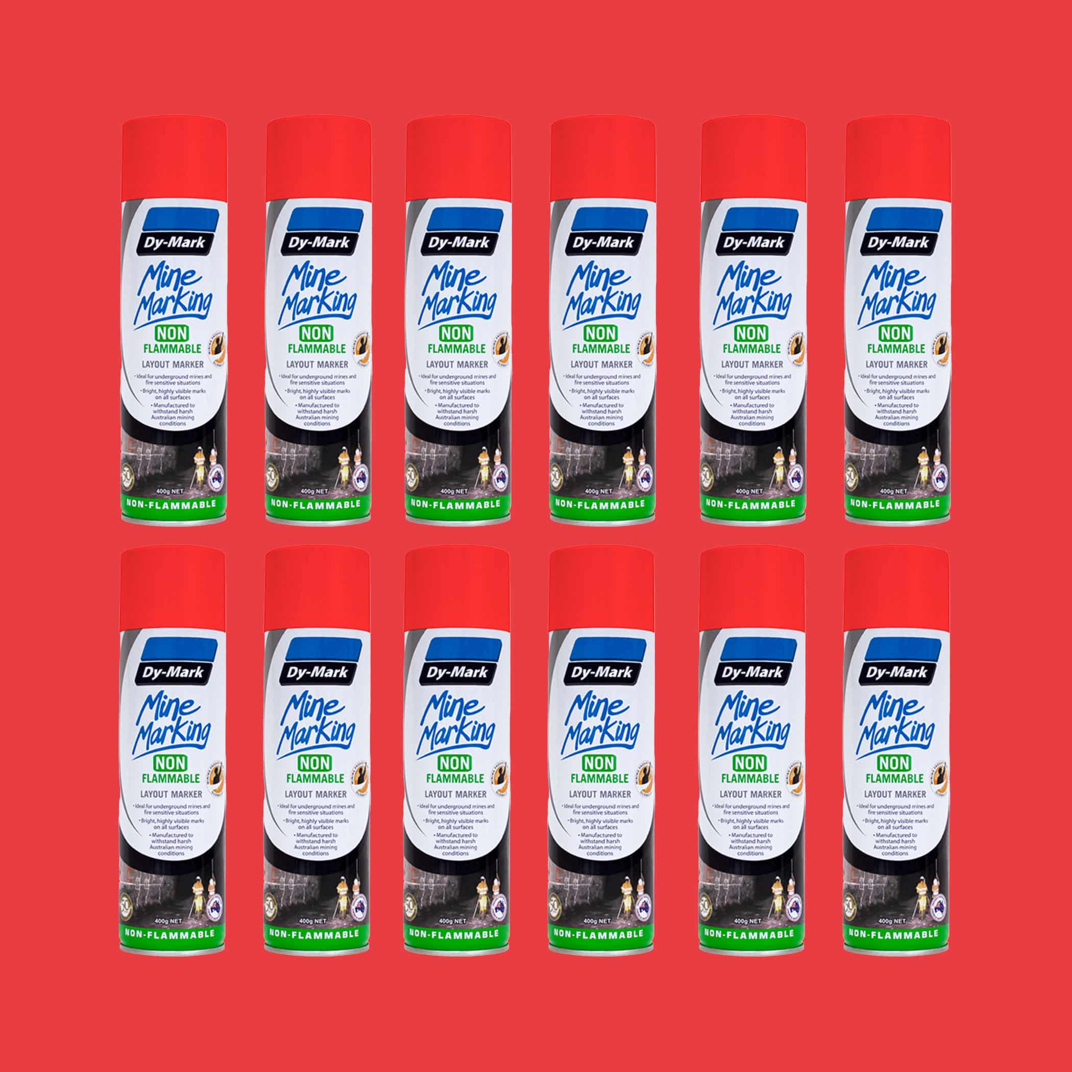 Dy-Mark Non Flammable Mine Marking Paint - Horizontal - 12 Pack Fluoro Red Image