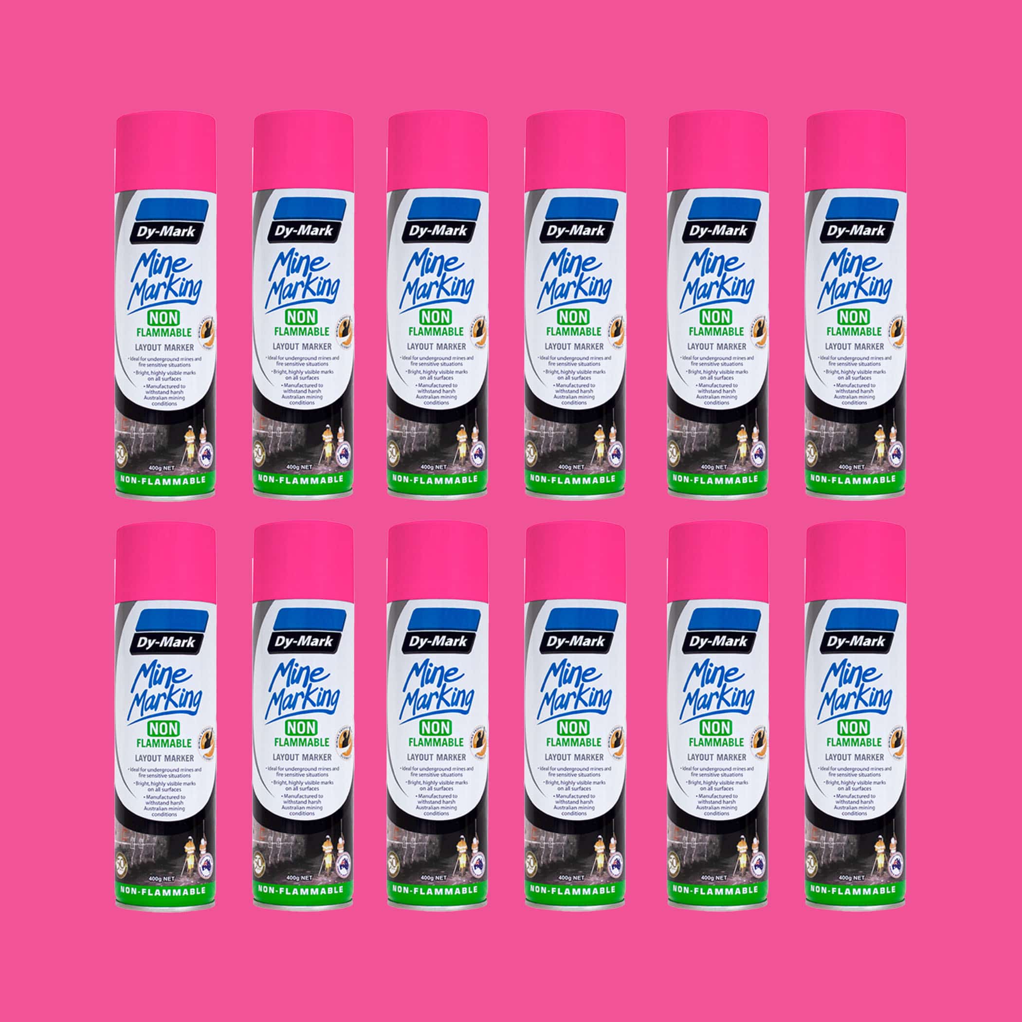 Dy-Mark Non Flammable Mine Marking Paint - Horizontal - 12 Pack Fluoro Pink Image