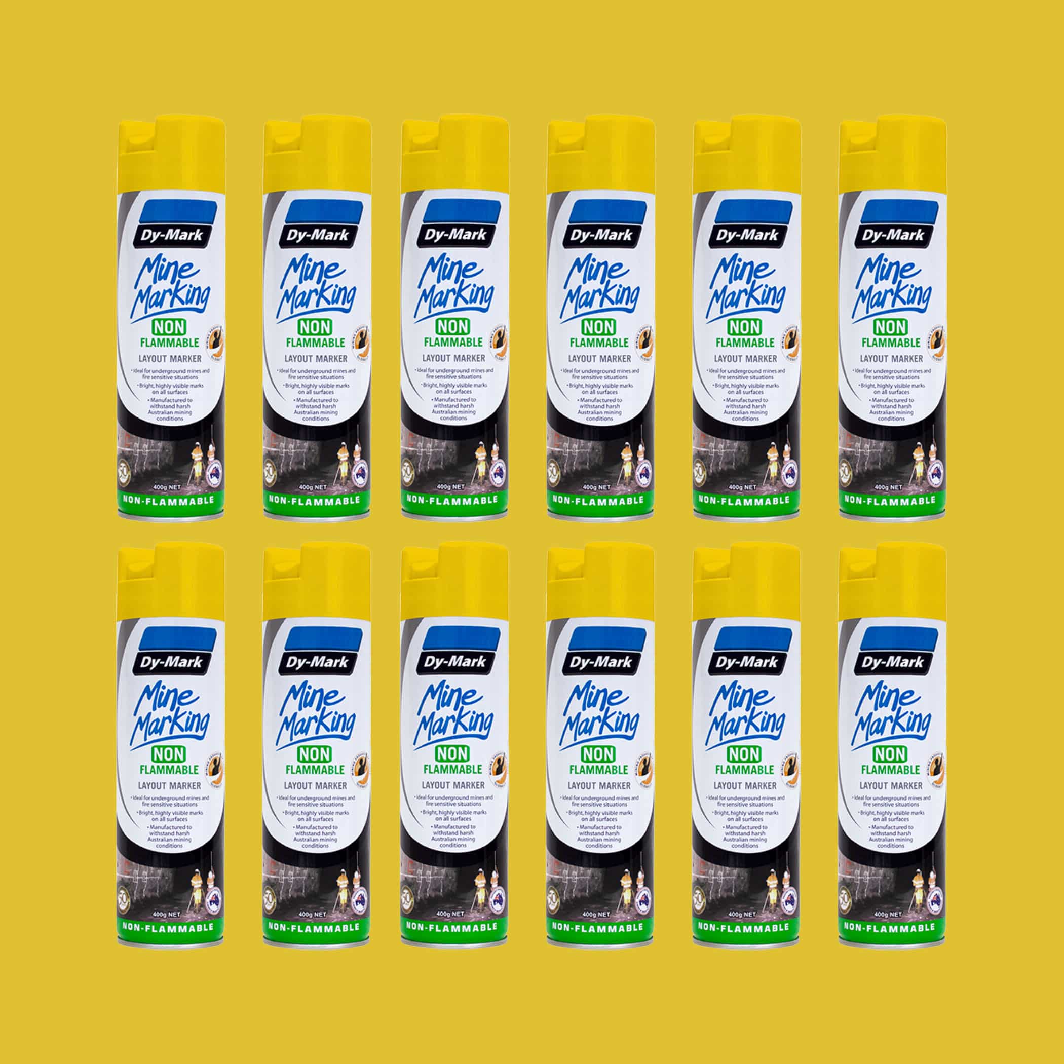 Dy-Mark Non Flammable Mine Marking Paint - Vertical - 12 Pack Yellow Image