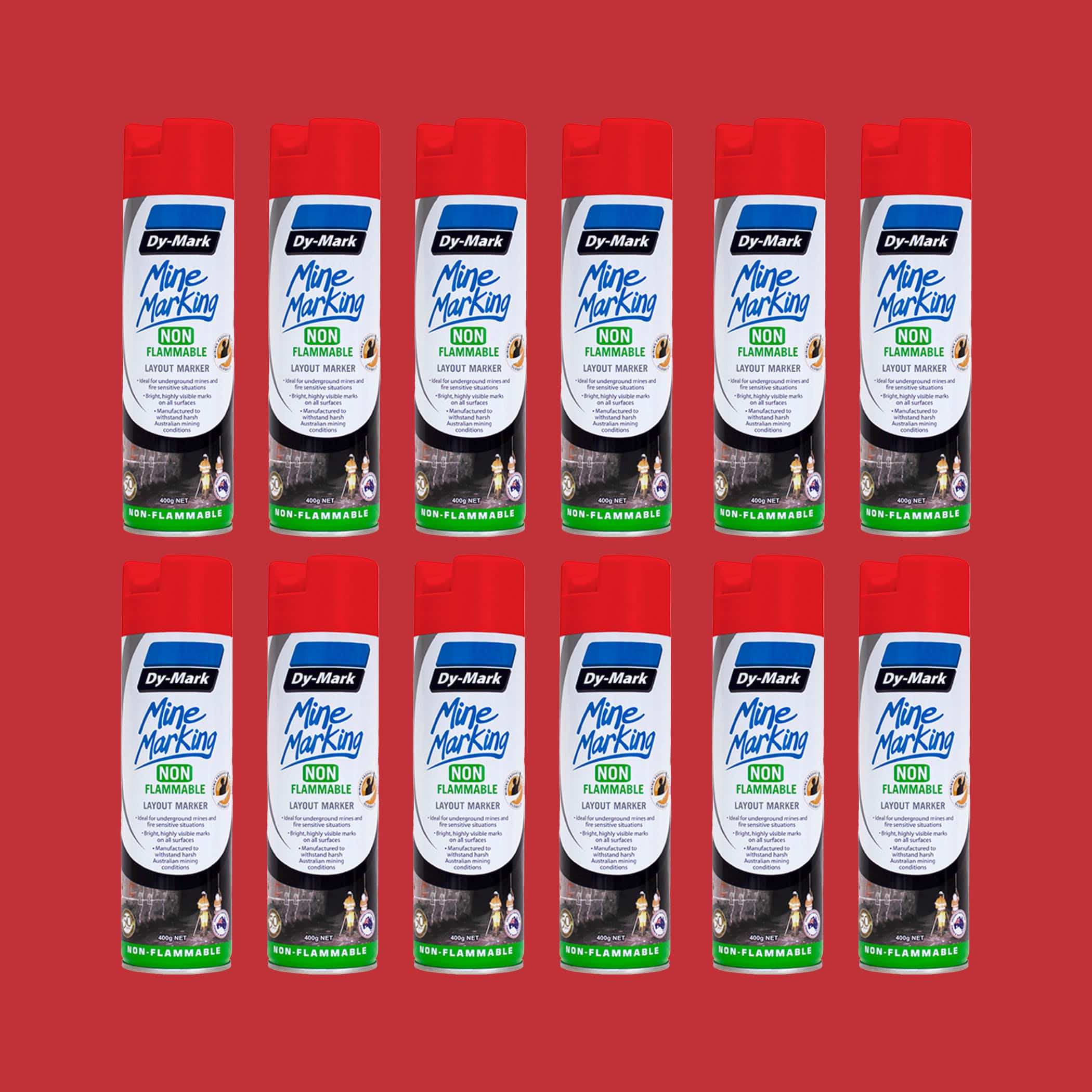 Dy-Mark Non Flammable Mine Marking Paint - Vertical - 12 Pack Red Image