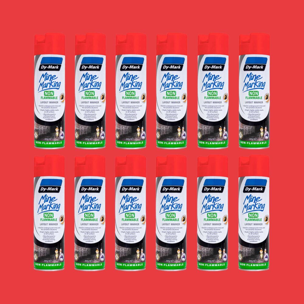 Dy-Mark Non Flammable Mine Marking Paint - Vertical - 12 Pack Fluoro Red Image