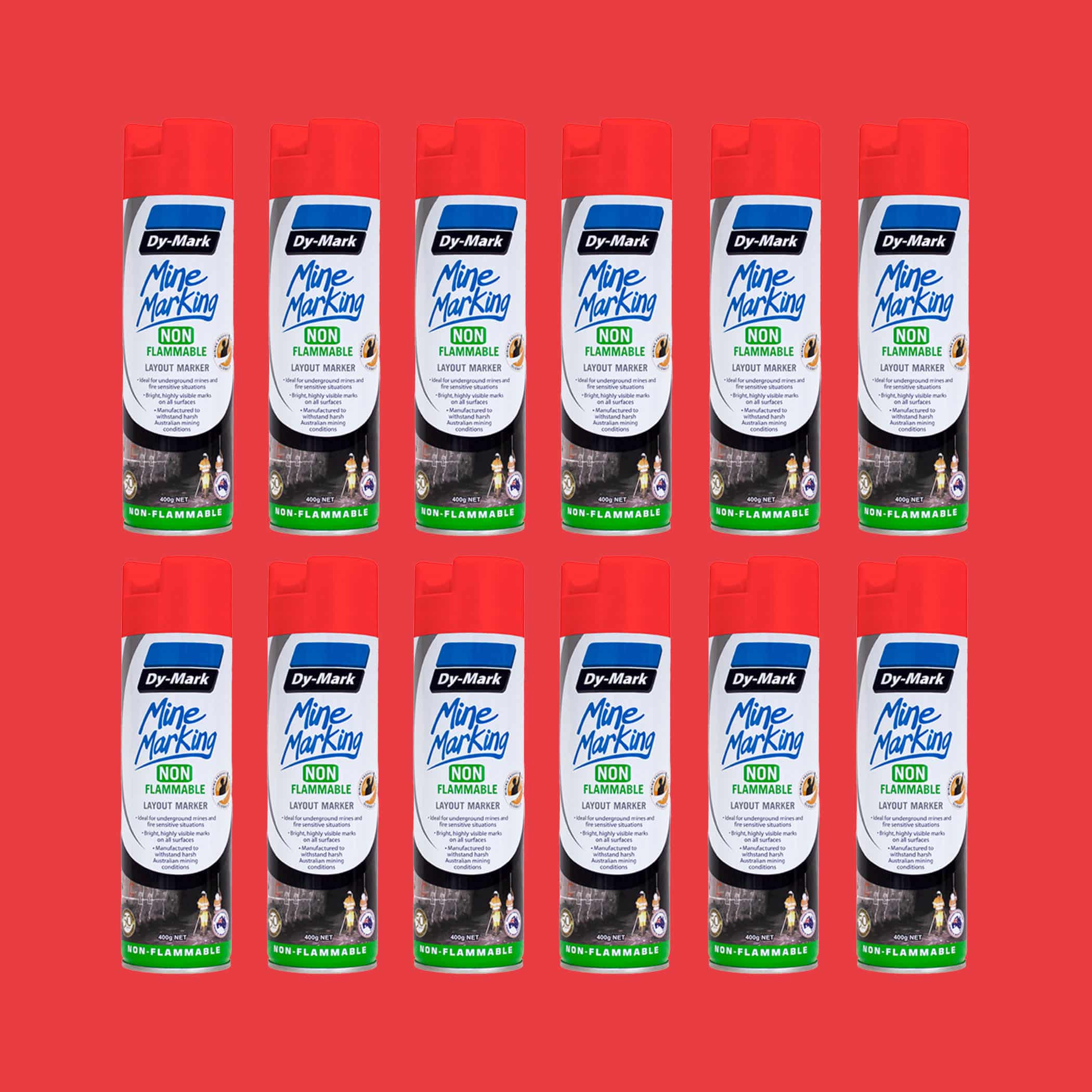 Dy-Mark Non Flammable Mine Marking Paint - Vertical - 12 Pack Fluoro Red Image