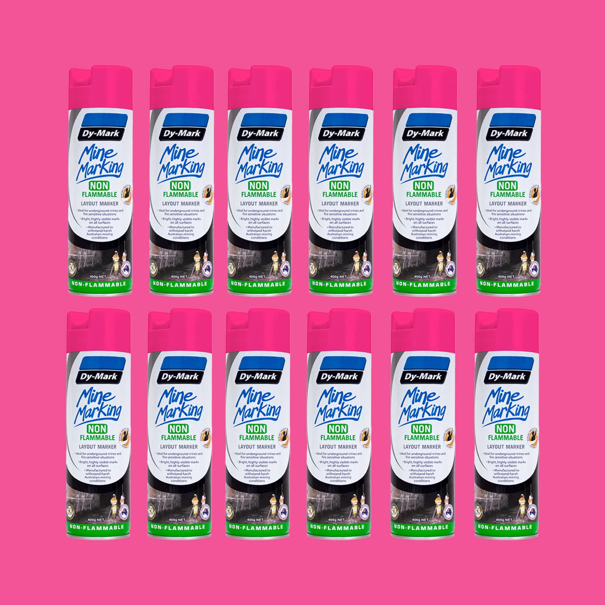Dy-Mark Non Flammable Mine Marking Paint - Vertical - 12 Pack Fluoro Pink Image