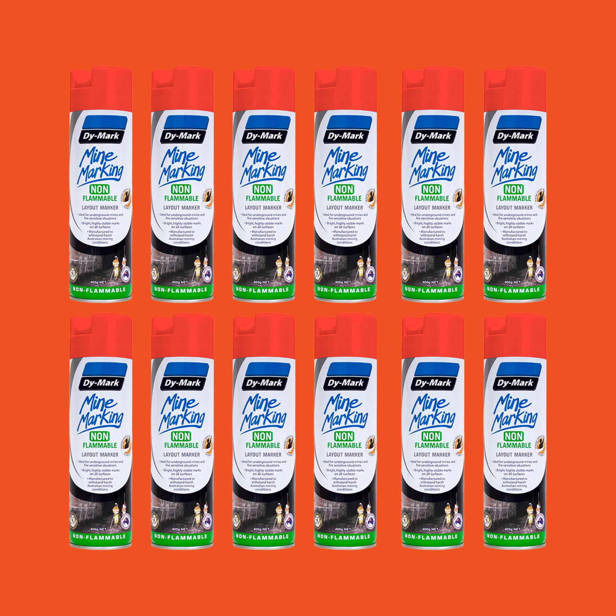Dy-Mark Non Flammable Mine Marking Paint - Vertical - 12 Pack Fluoro Orange Image