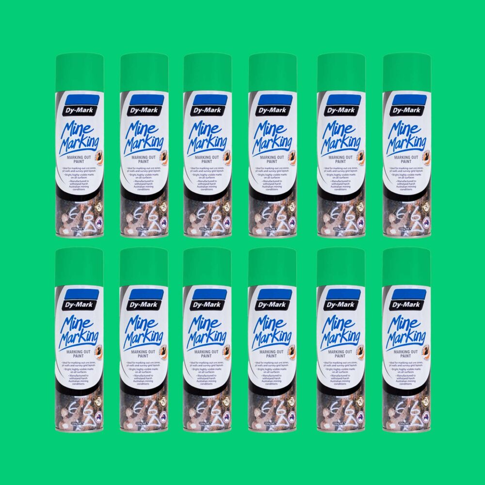 Dy-Mark Mine Marking Paint - 12 Pack Horizontal Fluorescent Green