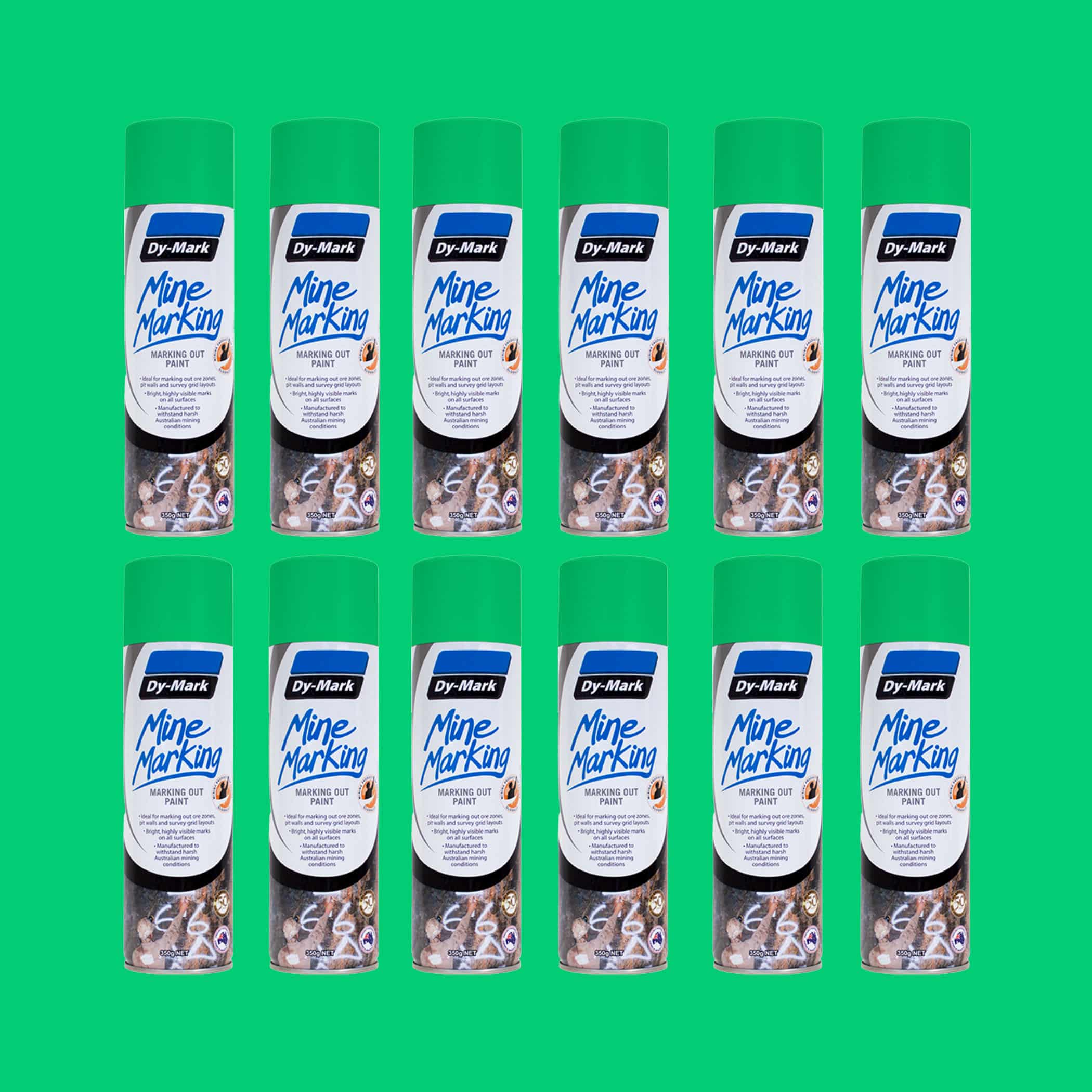 Dy-Mark Mine Marking Paint - 12 Pack Horizontal Fluorescent Green