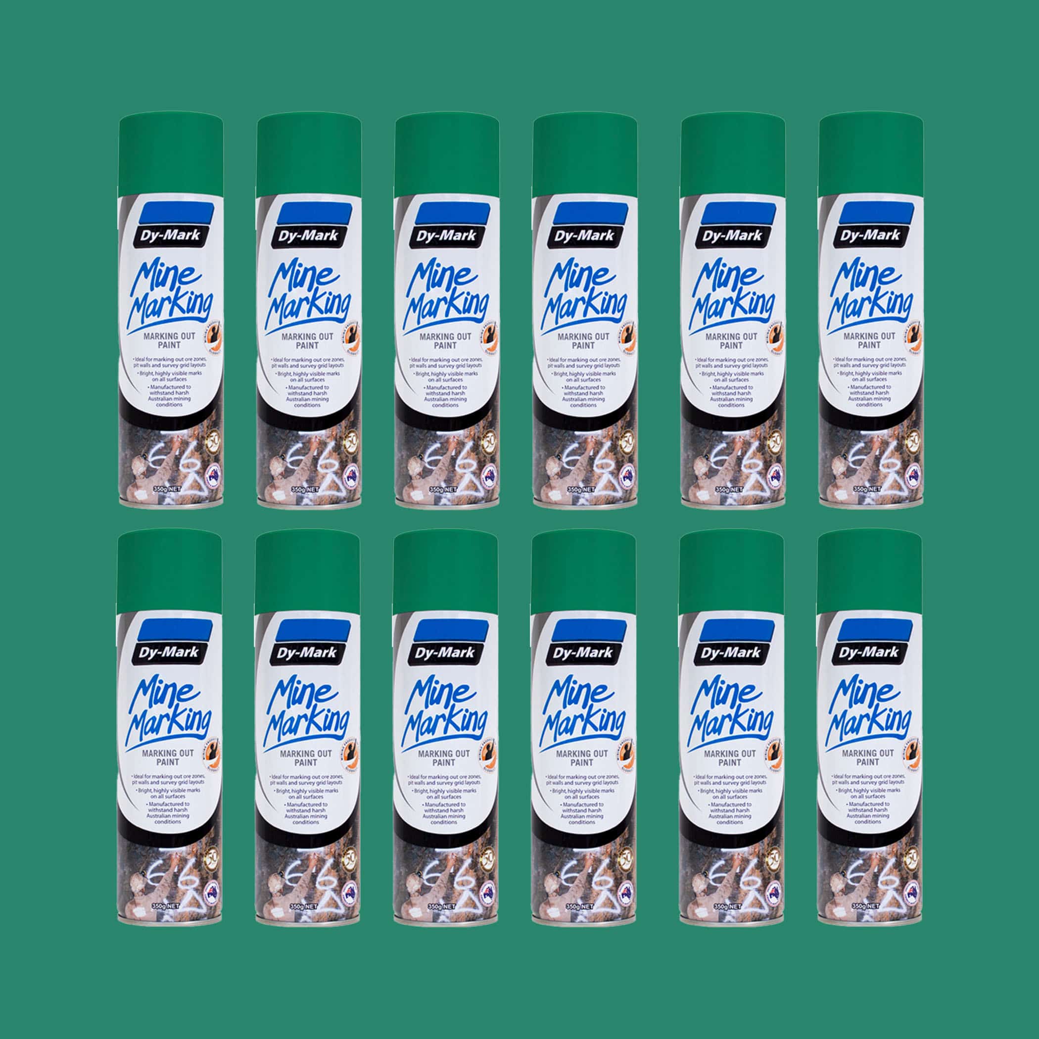 Dy-Mark Mine Marking Paint - 12 Pack Horizontal Green