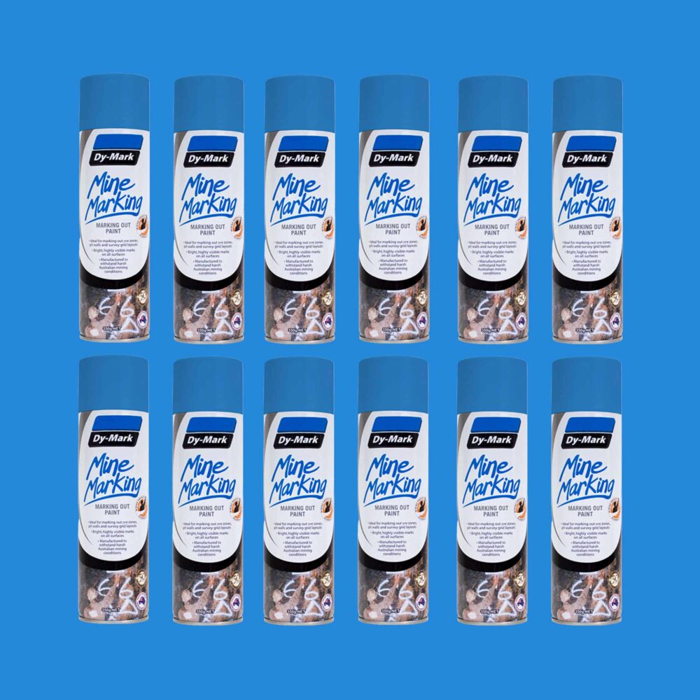 Dy-Mark Mine Marking Paint - 12 Pack Horizontal Fluorescent Blue