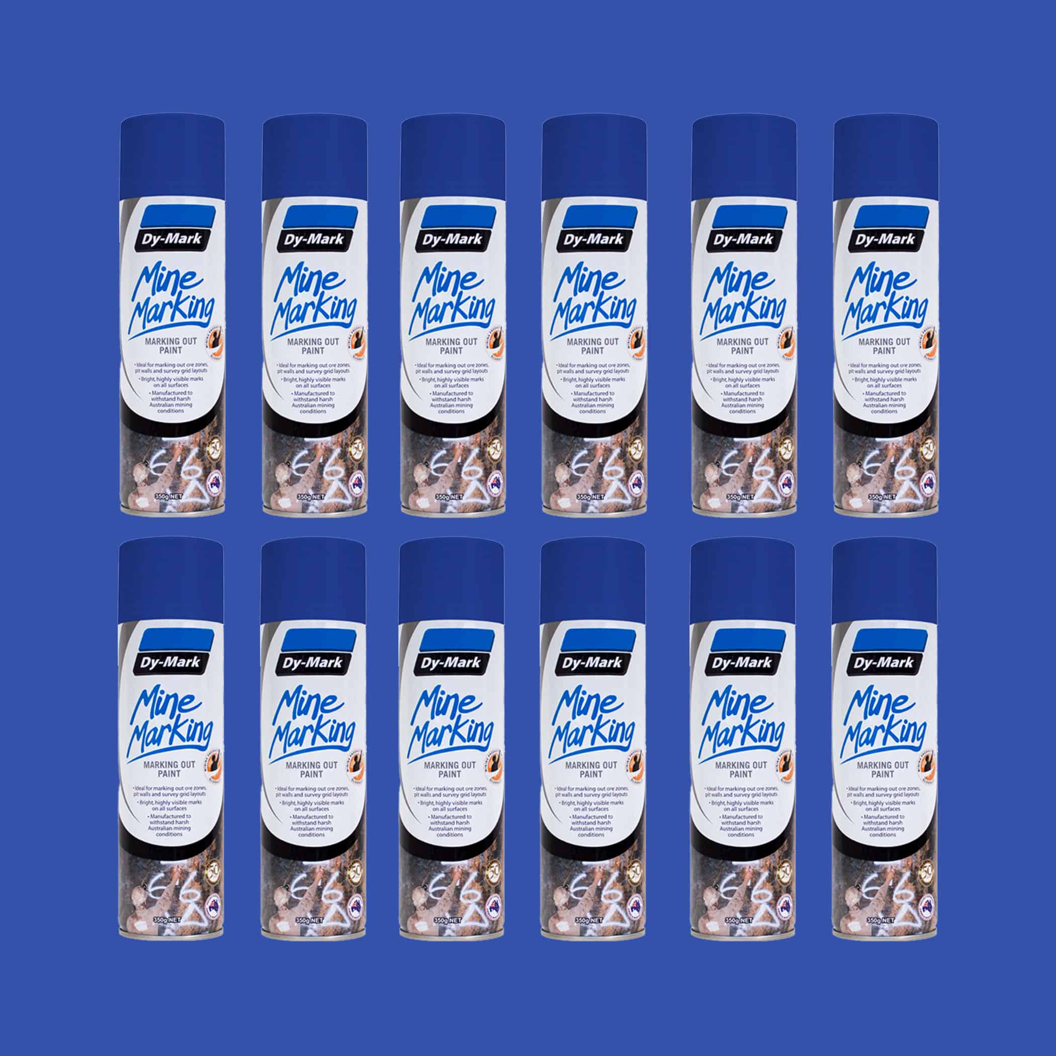 Dy-Mark Mine Marking Paint - 12 Pack Horizontal Blue