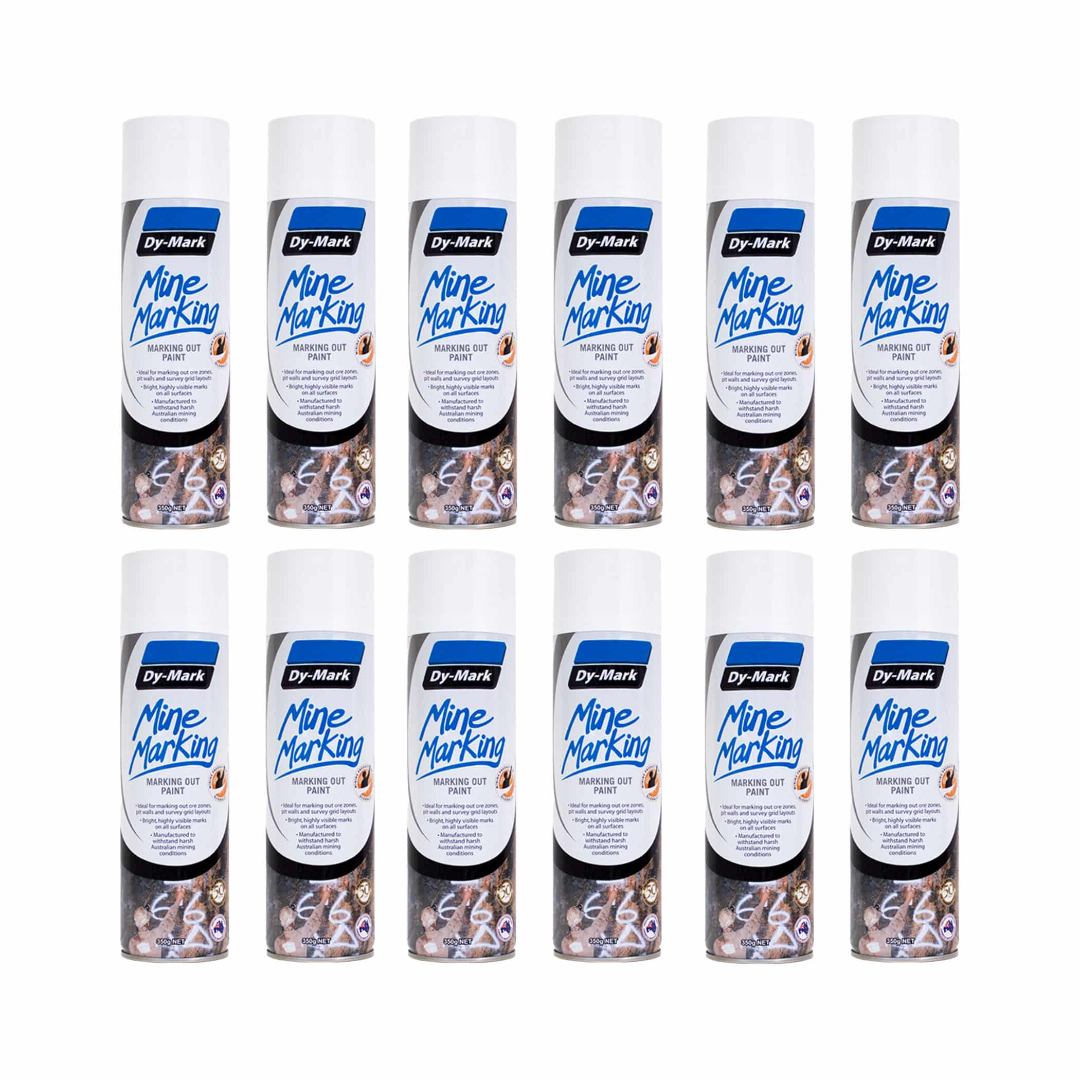 Dy-Mark Mine Marking Paint - 12 Pack Horizontal White