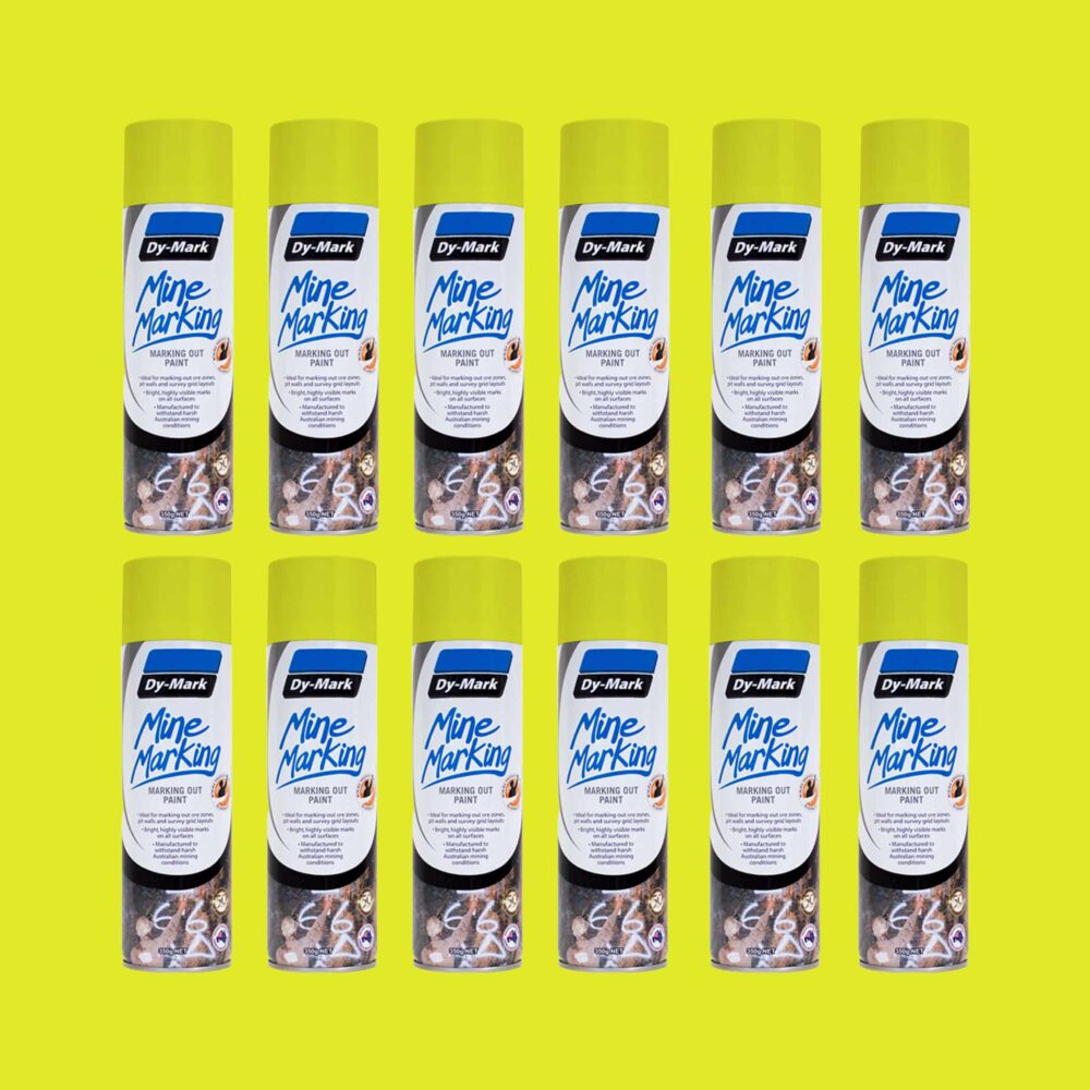 Dy-Mark Mine Marking Paint - 12 Pack Horizontal Fluorescent Yellow