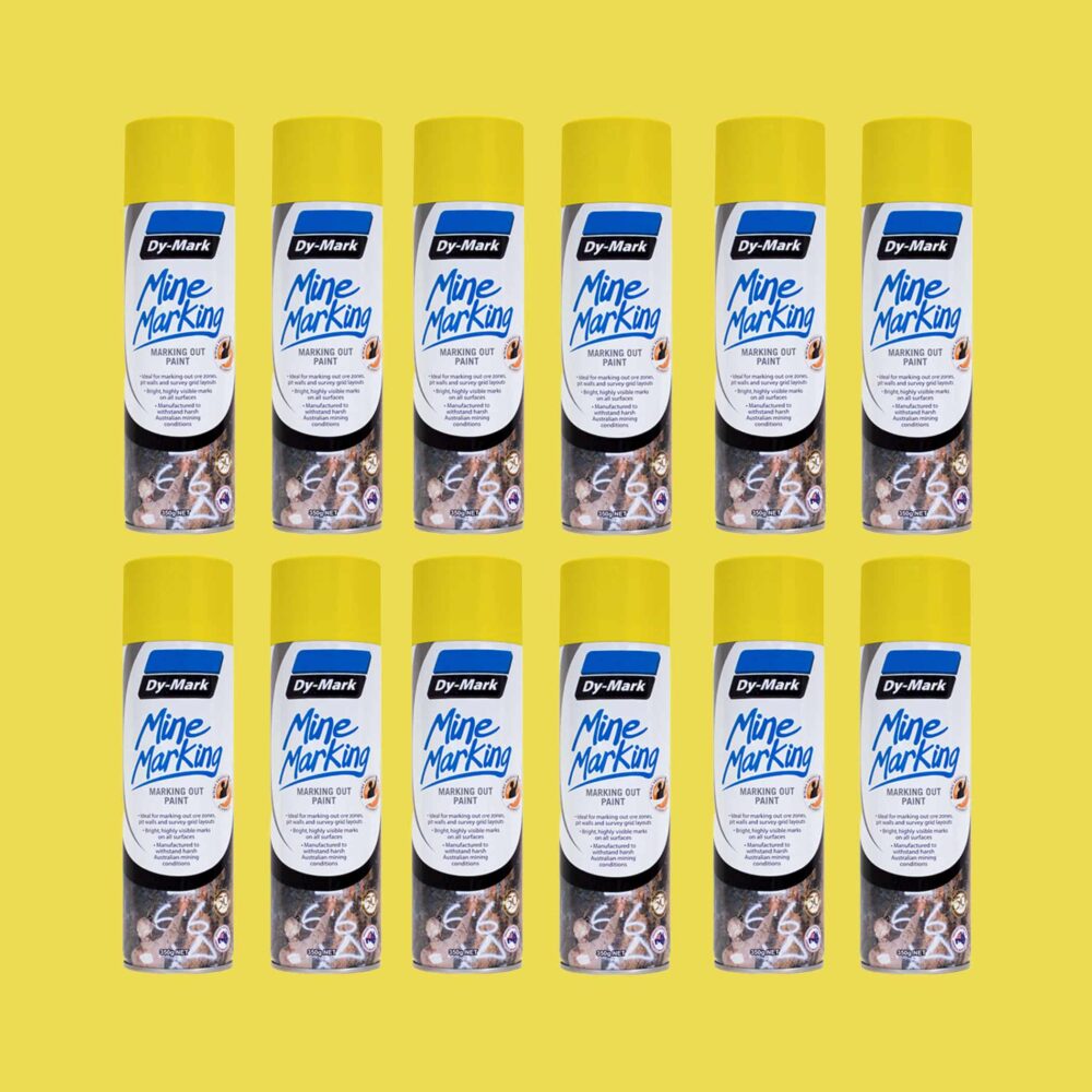 Dy-Mark Mine Marking Paint - 12 Pack Horizontal Yellow