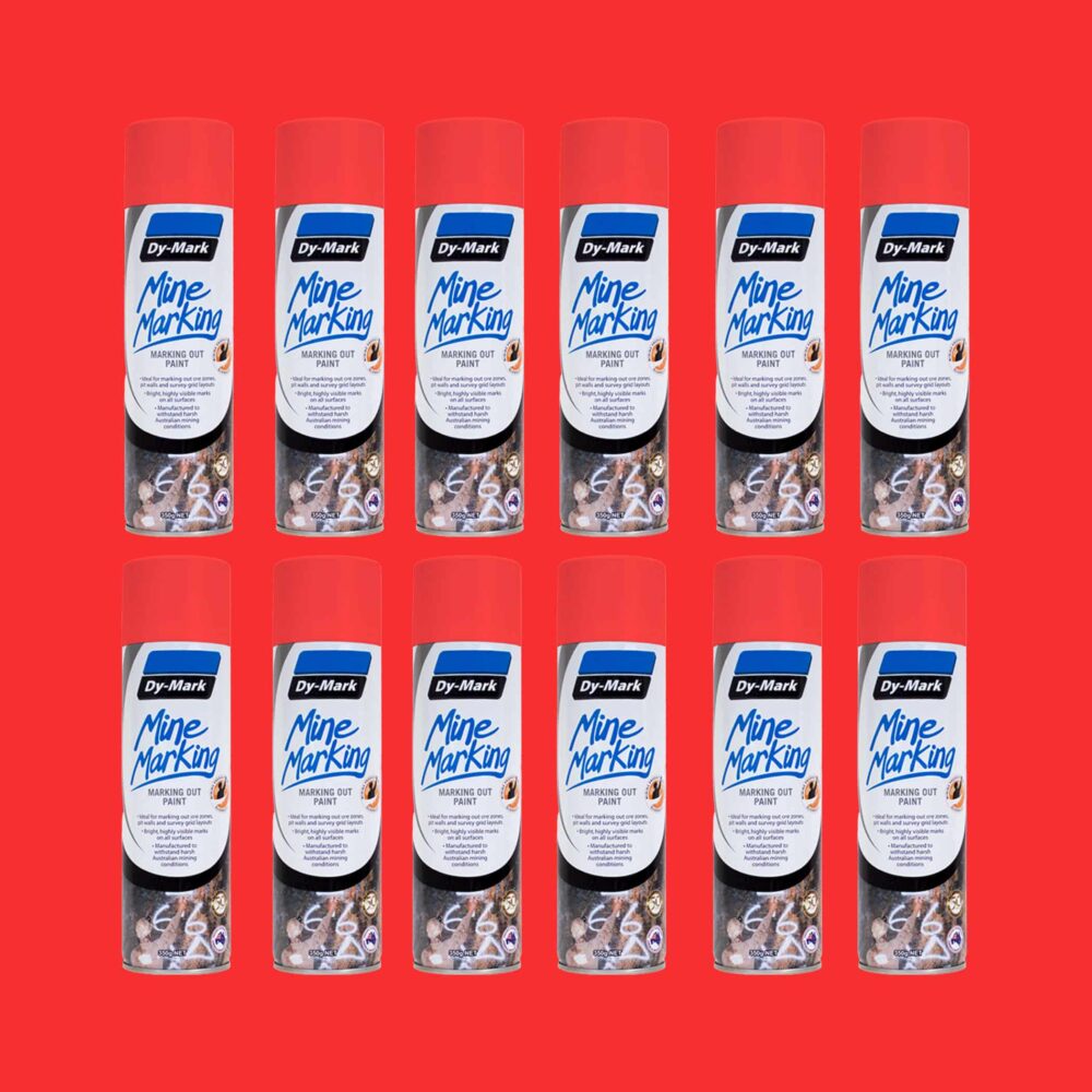 Dy-Mark Mine Marking Paint - 12 Pack Horizontal Fluorescent Red