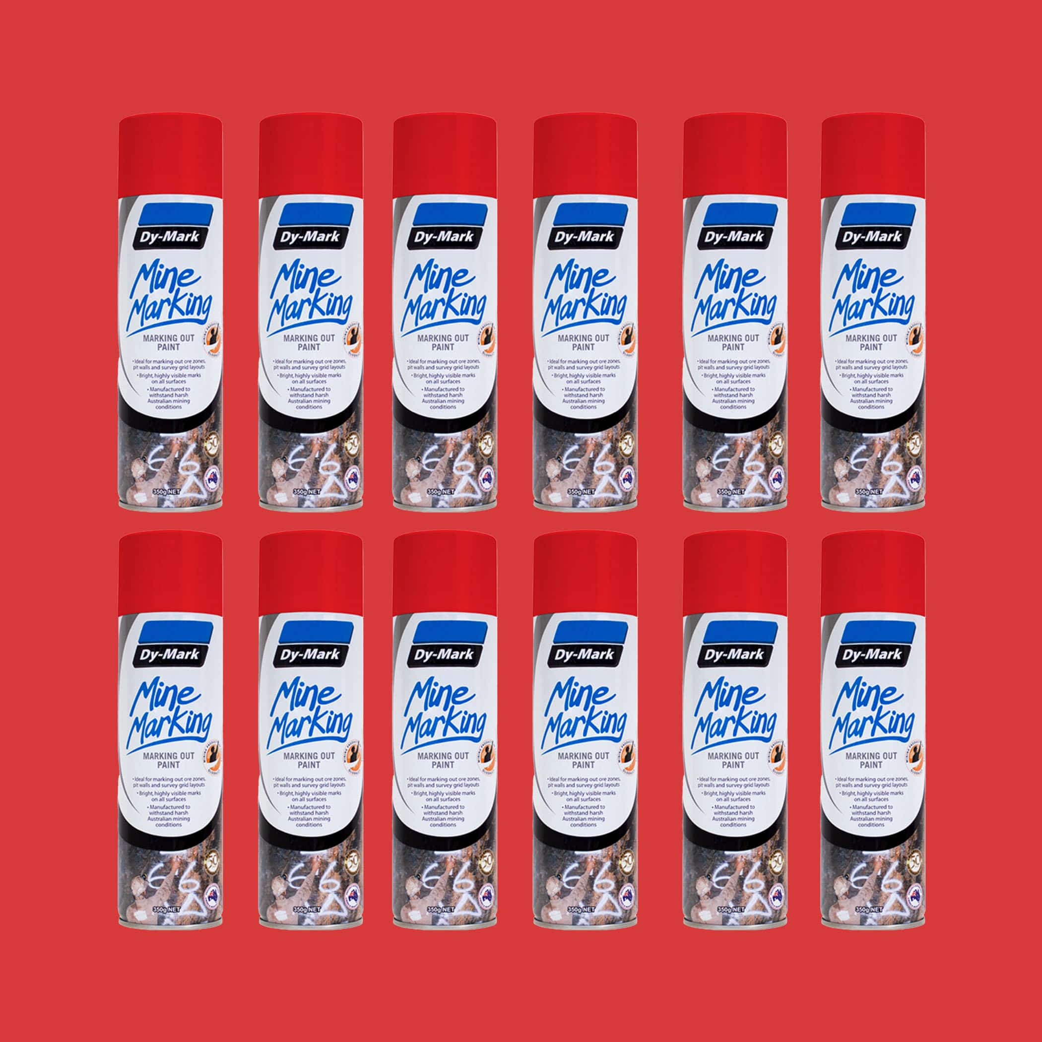 Dy-Mark Mine Marking Paint - 12 Pack Horizontal Red