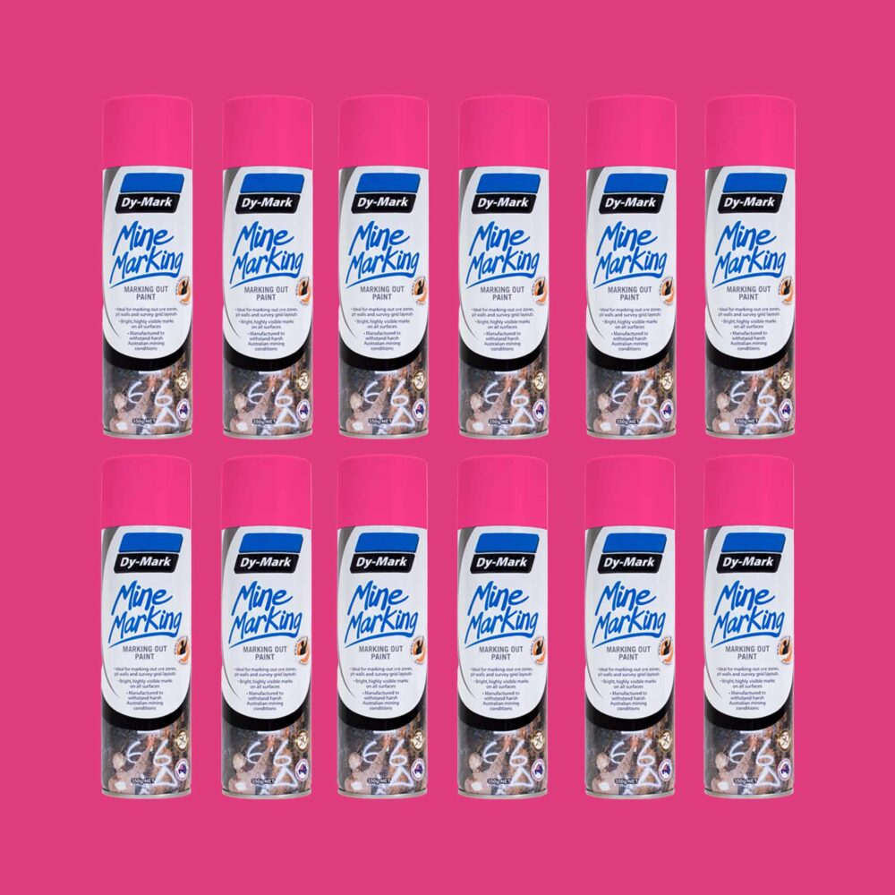 Dy-Mark Mine Marking Paint - 12 Pack Horizontal Fluorescent Pink
