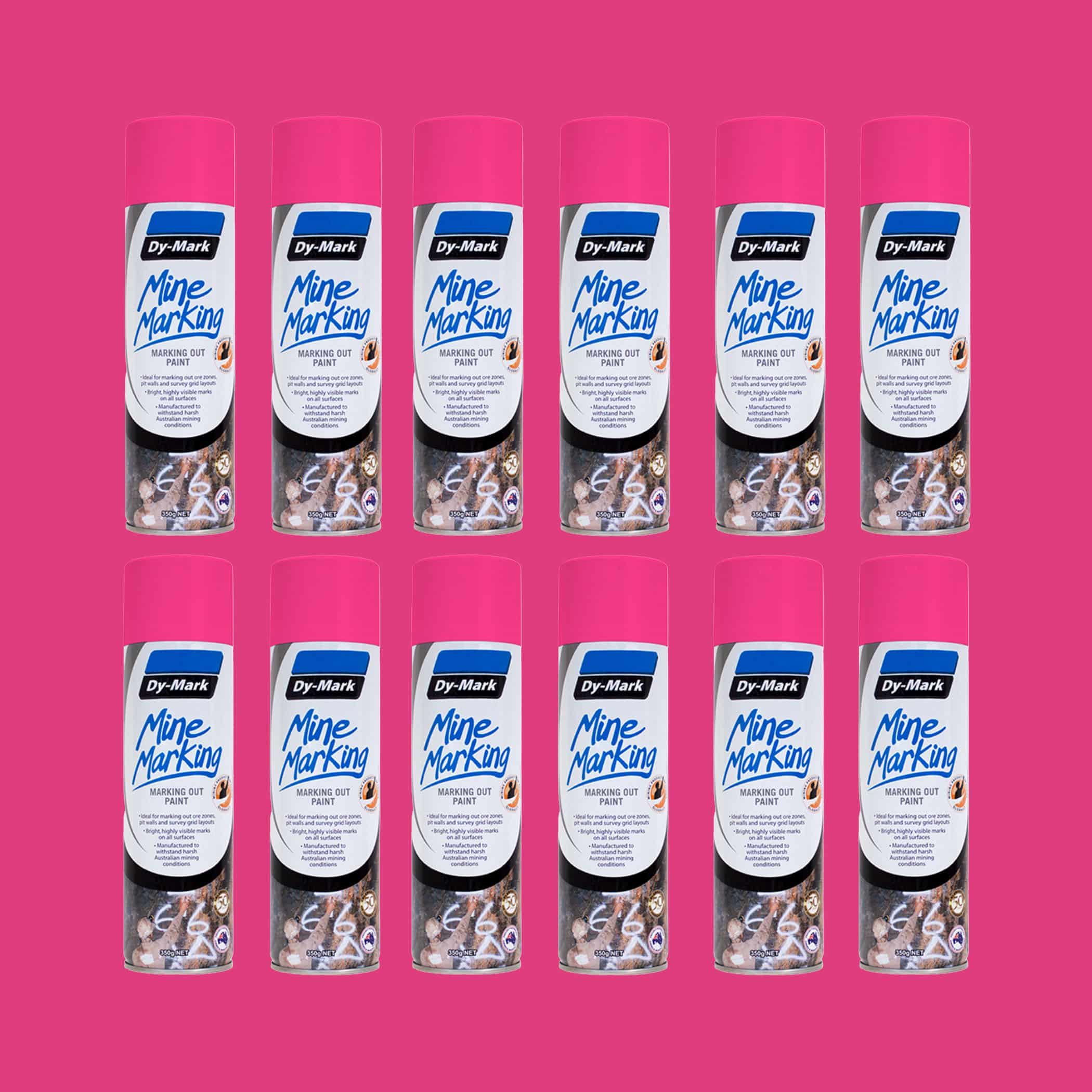 Dy-Mark Mine Marking Paint - 12 Pack Horizontal Fluorescent Pink