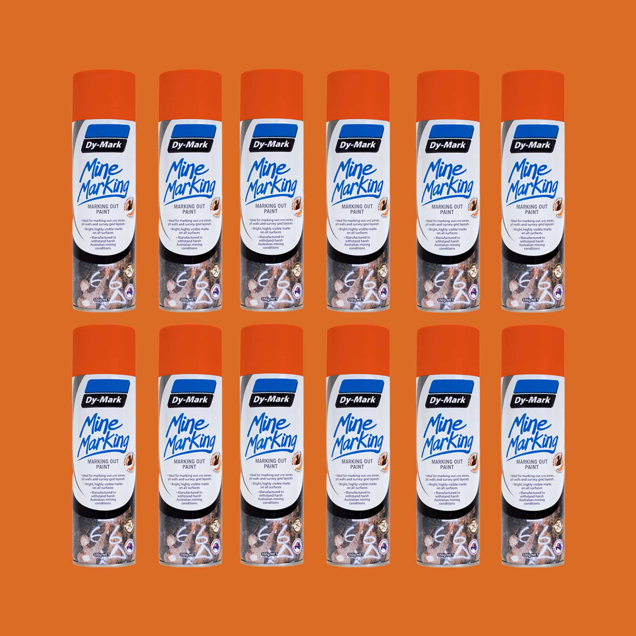 Dy-Mark Mine Marking Paint - 12 Pack Horizontal Orange