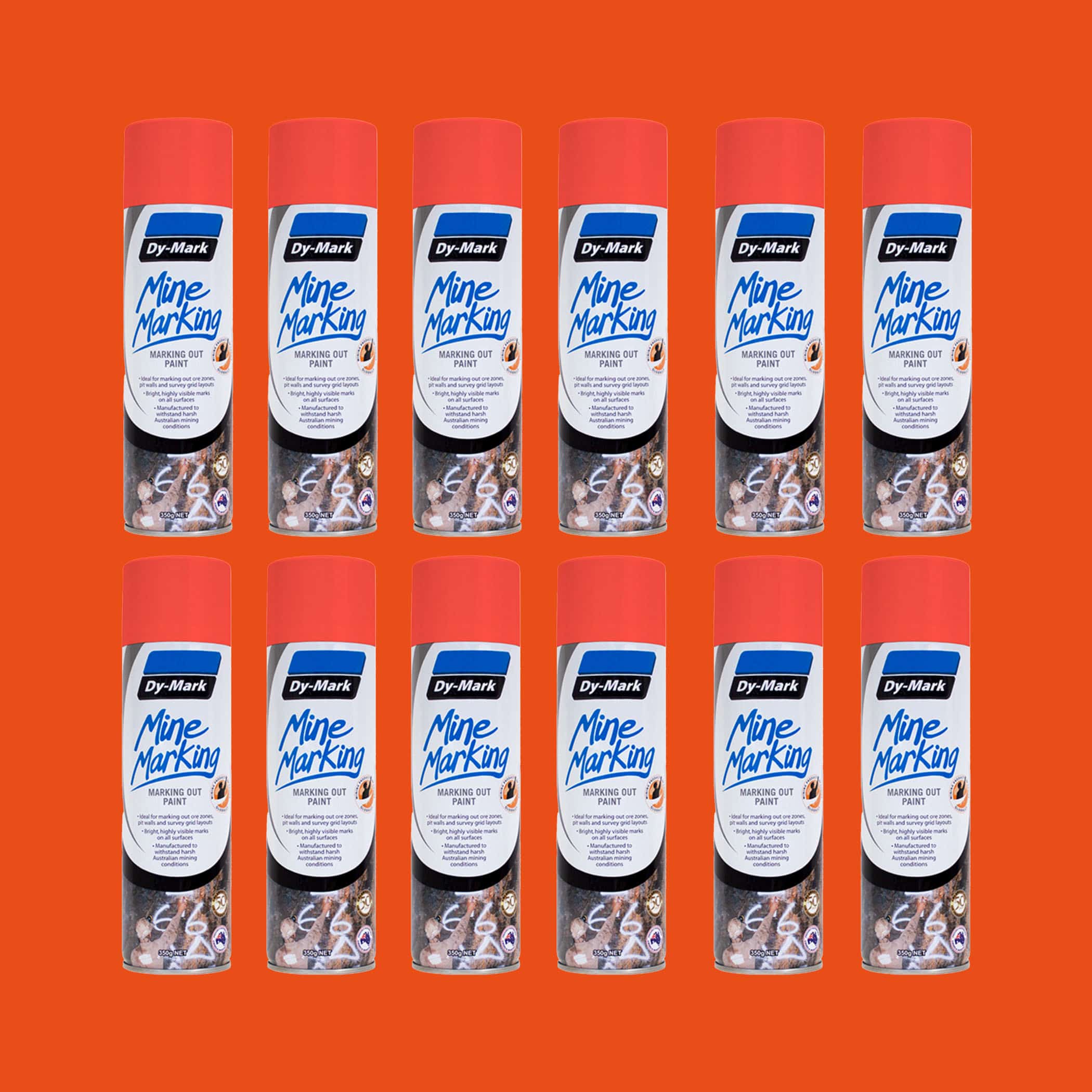 Dy-Mark Mine Marking Paint - 12 Pack Vertical Horizontal Orange