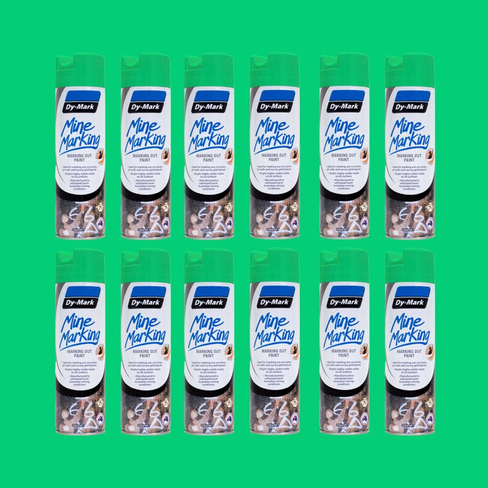 Dy-Mark Mine Marking Paint - 12 Pack Vertical Fluorescent Green