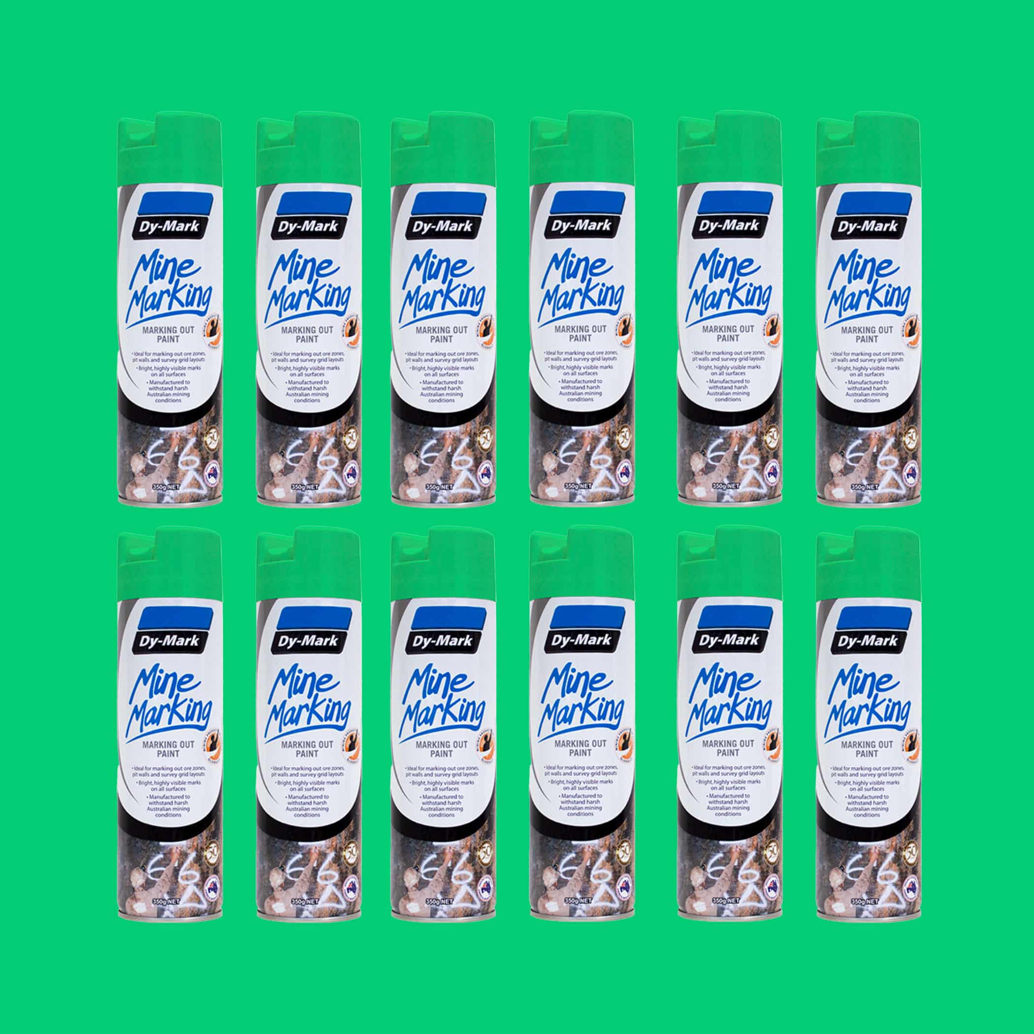 Dy-Mark Mine Marking Paint - 12 Pack Vertical Fluorescent Green