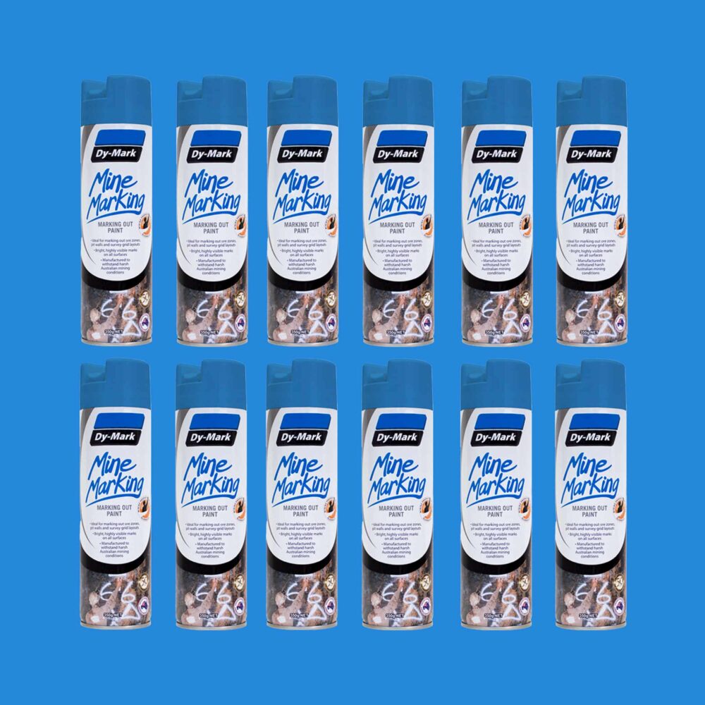 Dy-Mark Mine Marking Paint - 12 Pack Vertical Fluorescent Blue