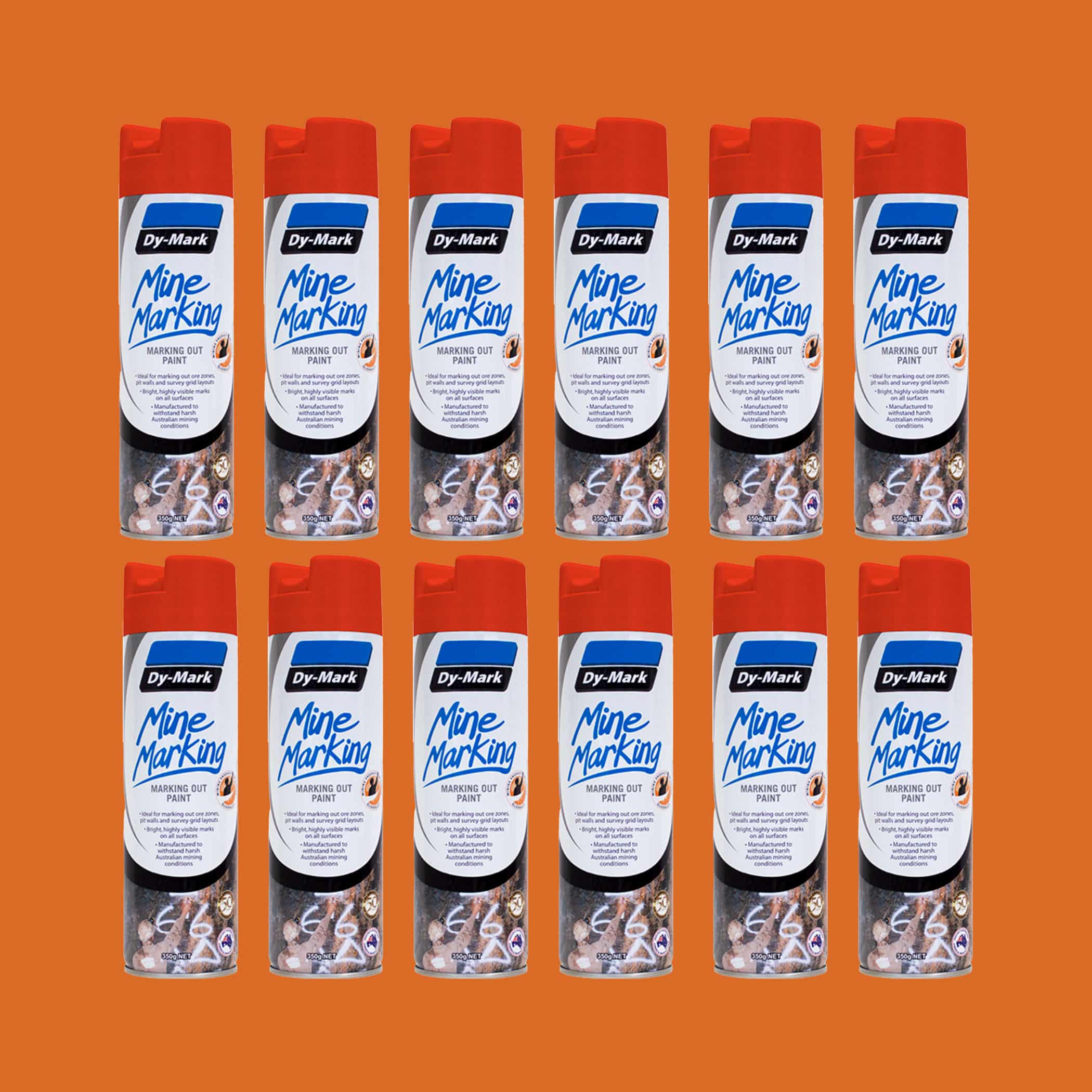 Dy-Mark Mine Marking Paint - 12 Pack Vertical Orange