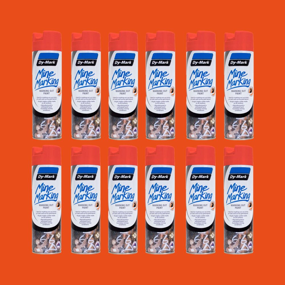 Dy-Mark Mine Marking Paint - 12 Pack Vertical Fluorescent Orange