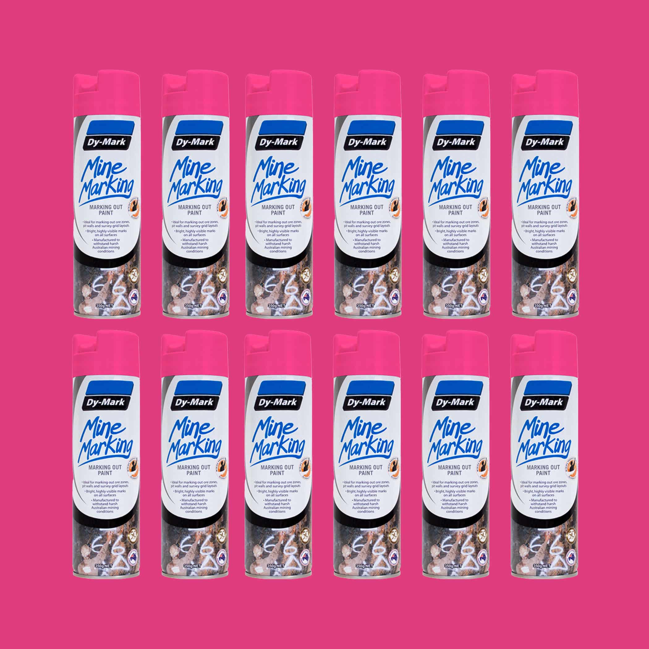 Dy-Mark Mine Marking Paint - 12 Pack Vertical Fluorescent Pink