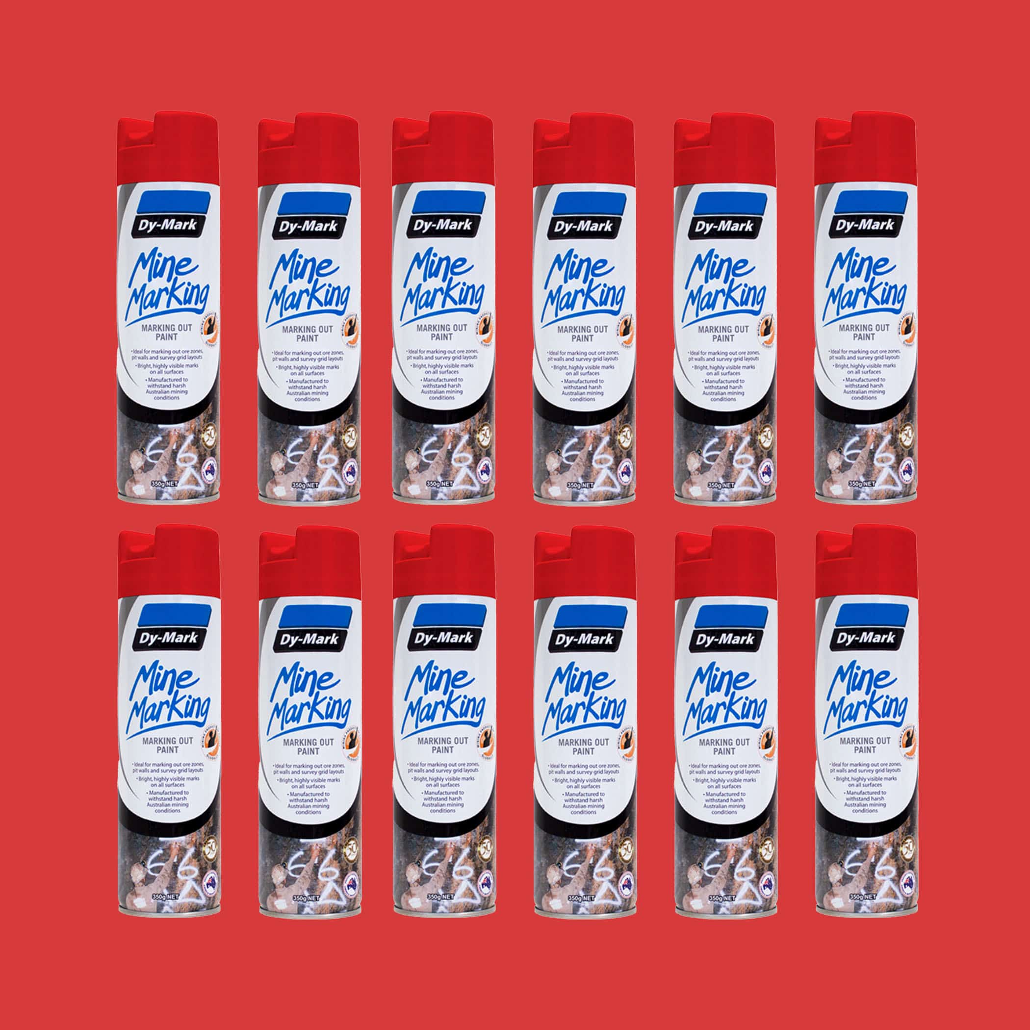 Dy-Mark Mine Marking Paint - 12 Pack Vertical Red