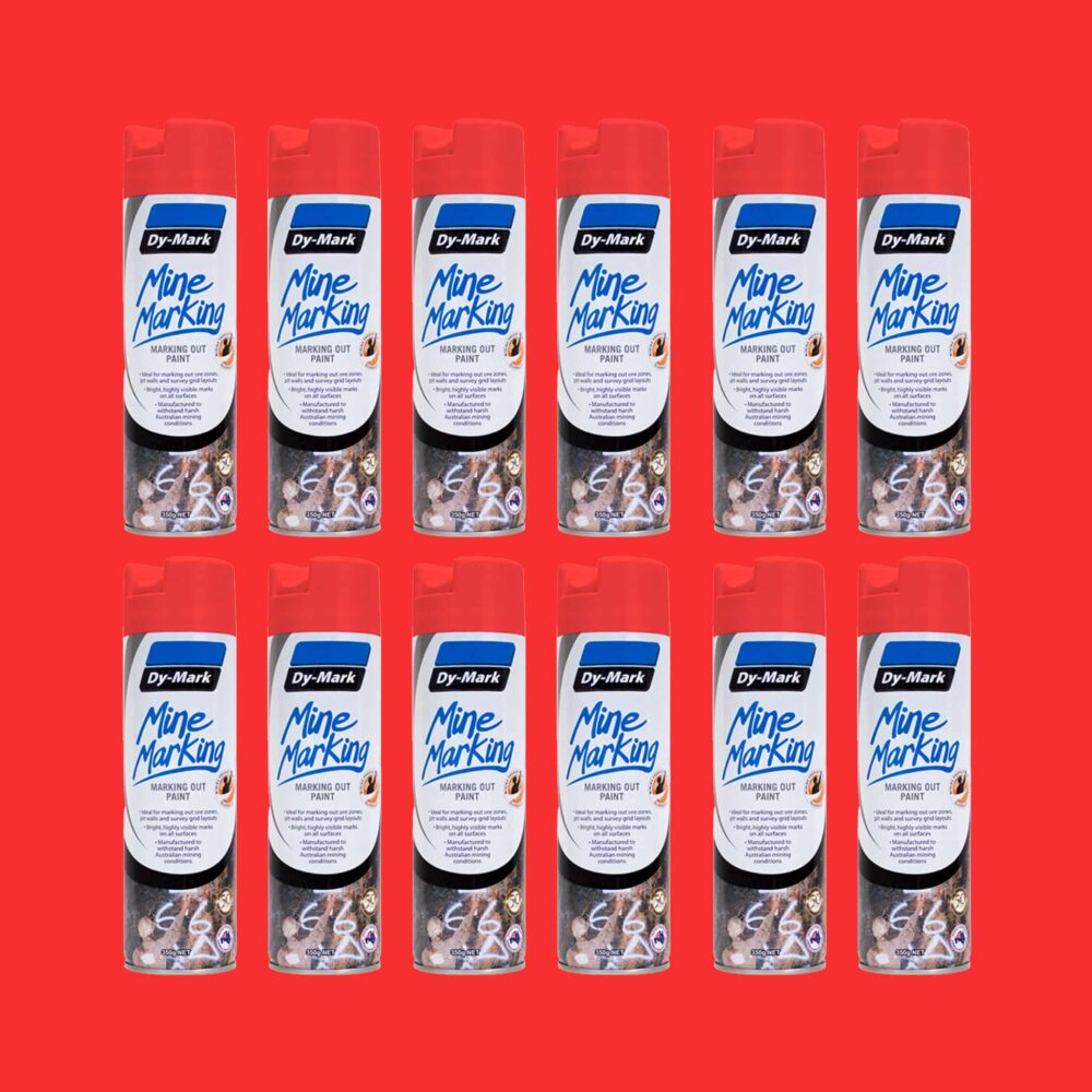Dy-Mark Mine Marking Paint - 12 Pack Vertical Fluorescent Red