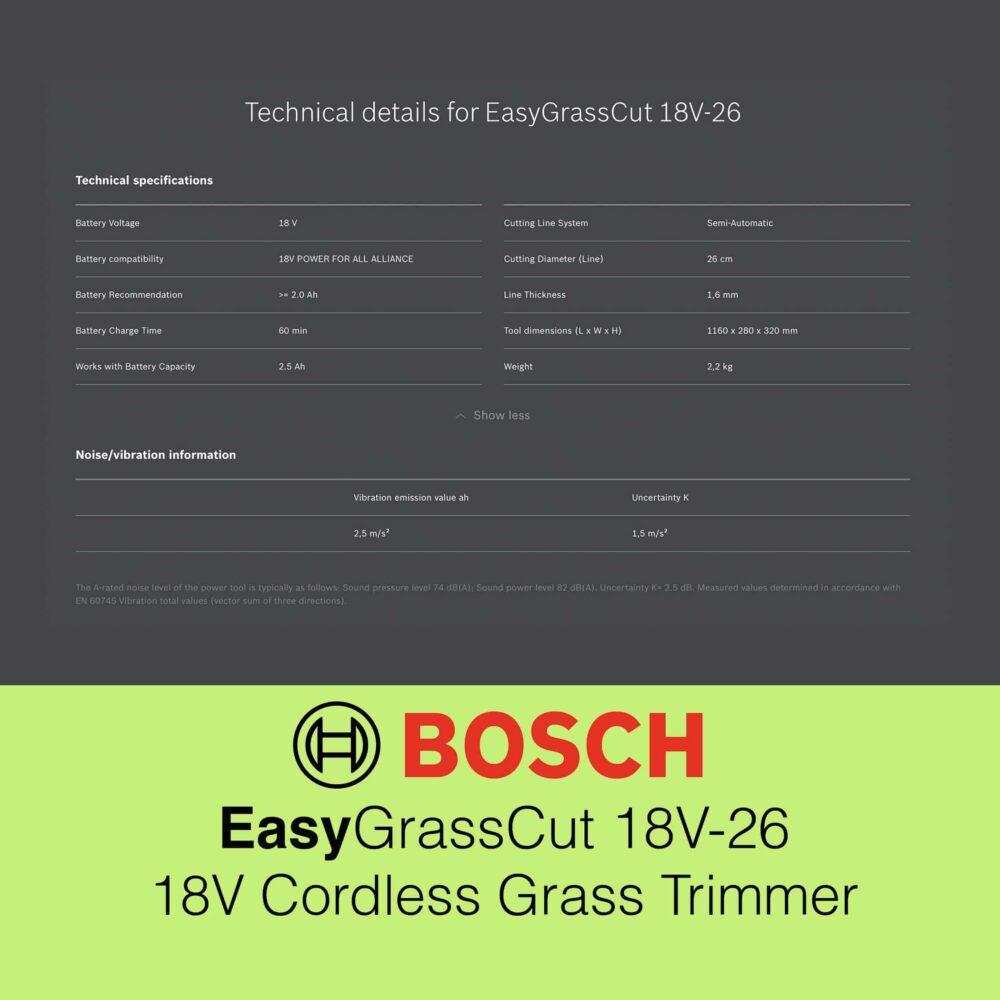 Bosch EasyGrassCut 18V-26 - Technical Details