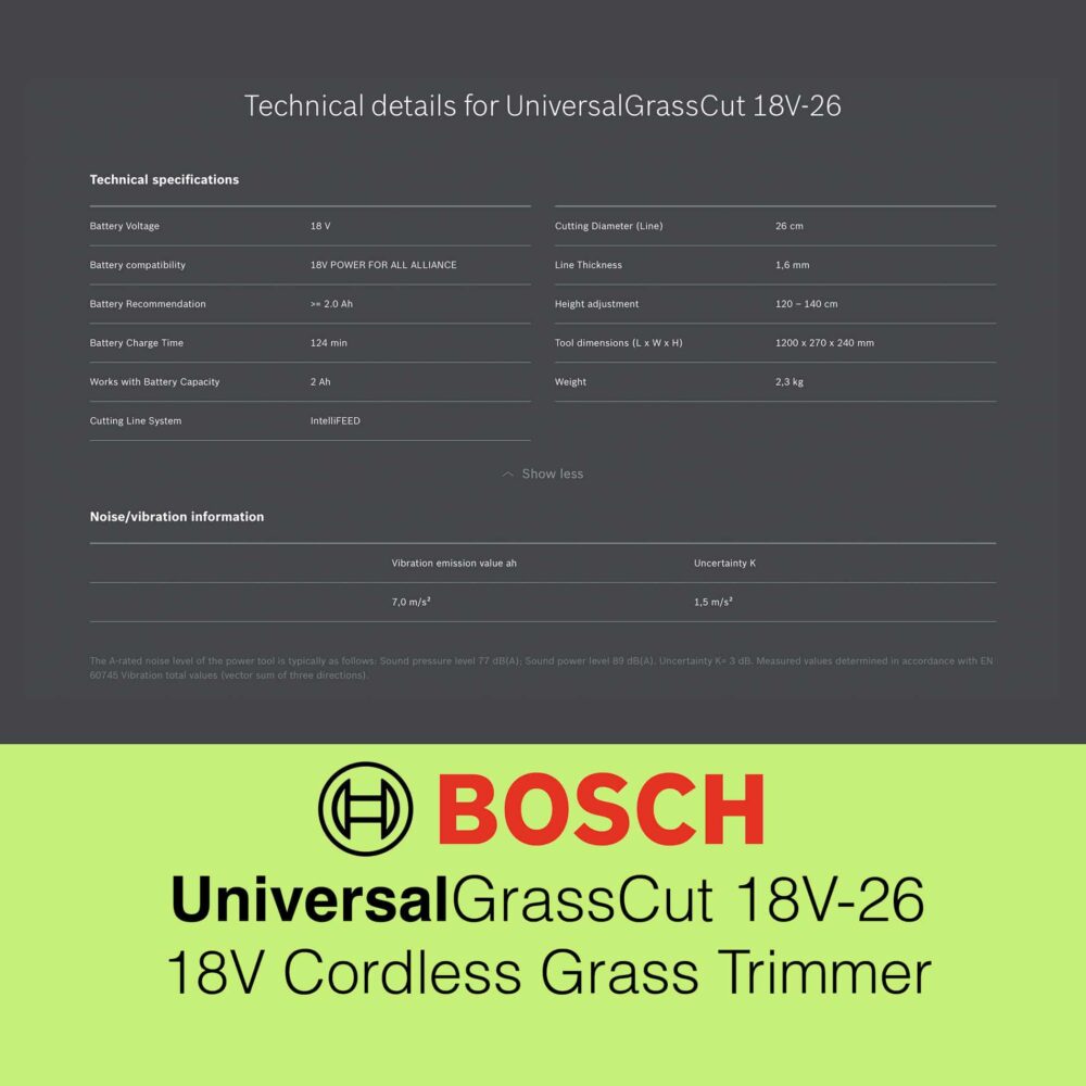 Bosch UniversalGrassCut 18V-26 - Technical Details
