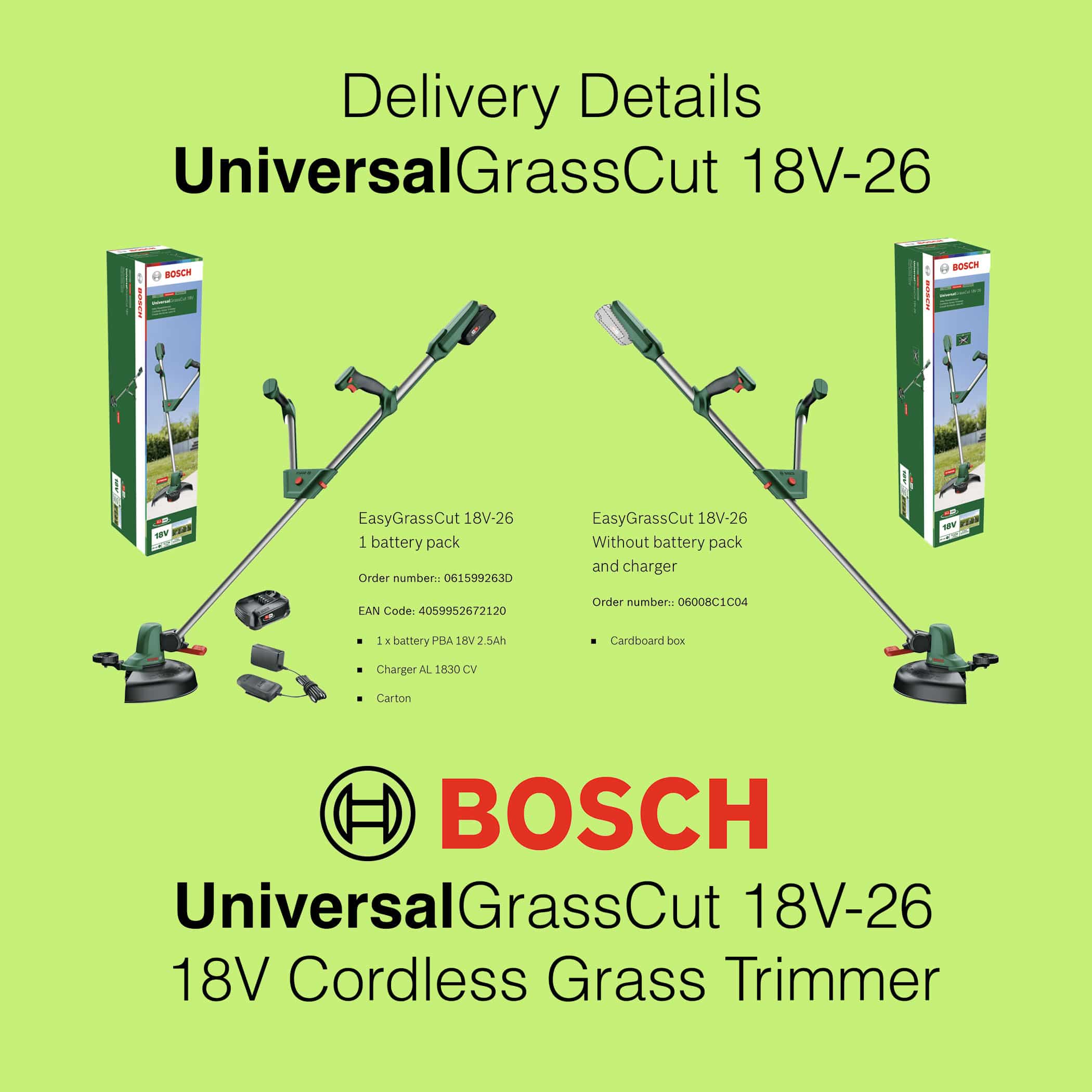 Bosch UniversalGrassCut 18V-26 - Delivery Options