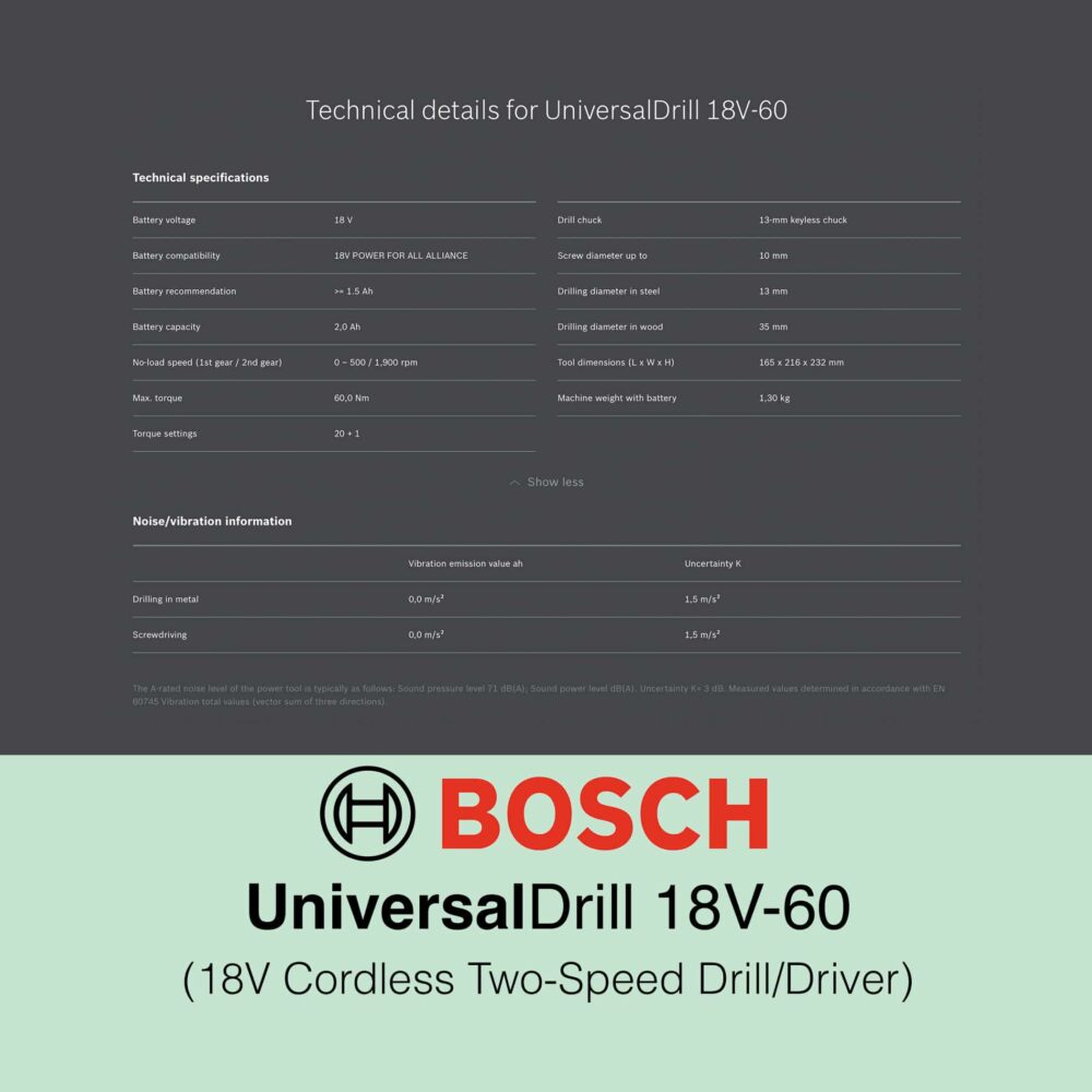 Bosch UniversalDrill 18V-60 Cordless Drill
