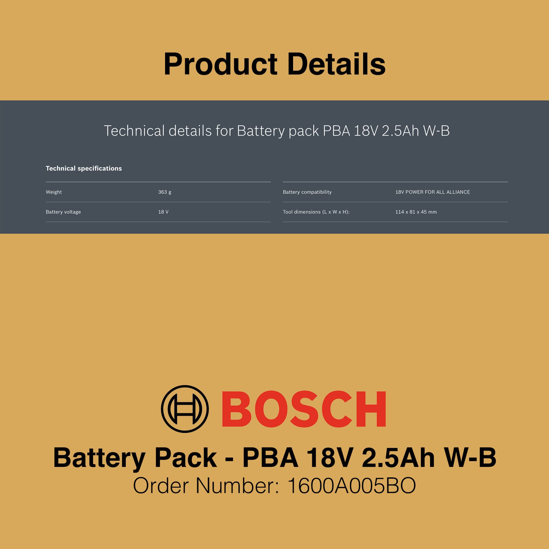 Bosch Battery Pack PBA 18V 2.5Ah W-B - Image 3