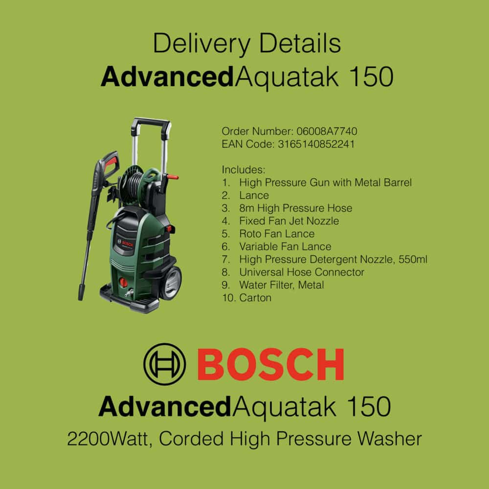 Bosch AdvancedAquatak 150 High Pressure Washer - Delivery Details