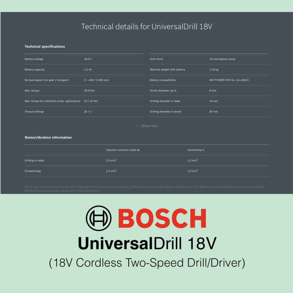Bosch UniversalDrill 18V - Cordless Two Speed Drill