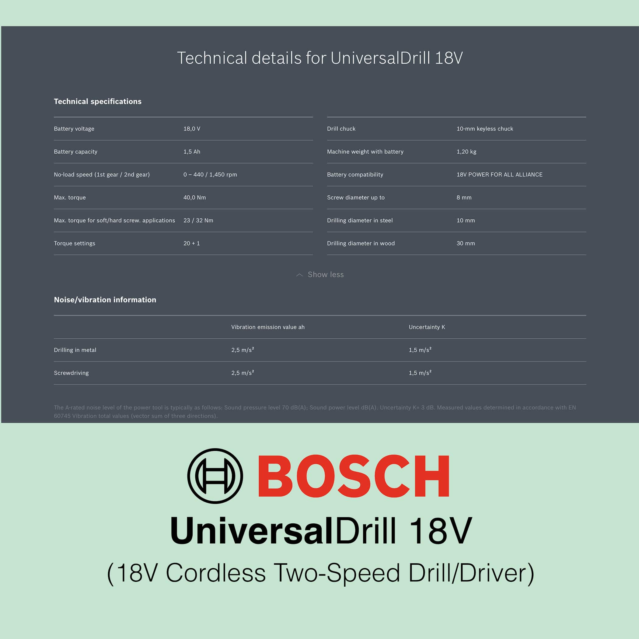 Bosch UniversalDrill 18V - Cordless Two Speed Drill - Image 8
