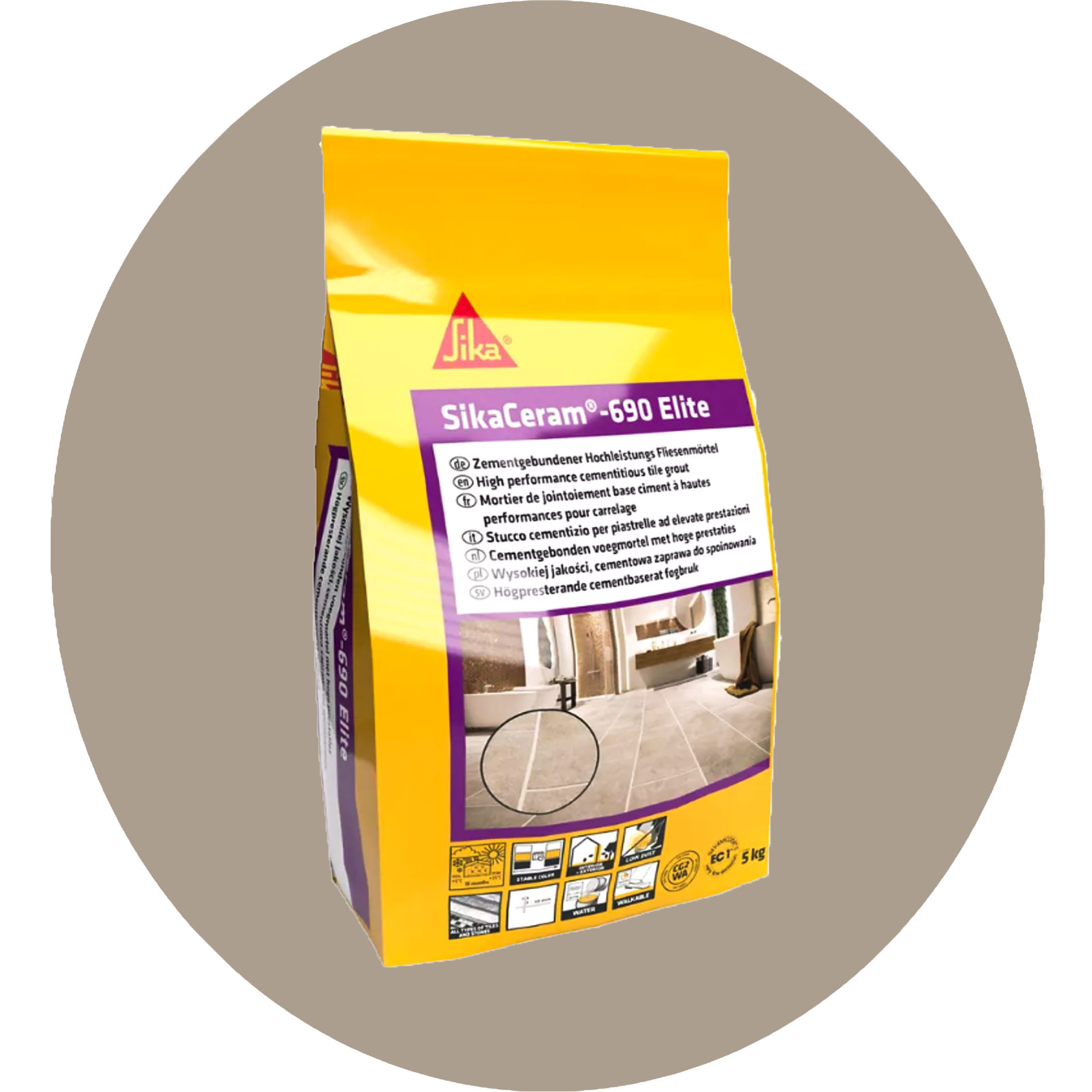 SikaCeram-690 Elite Grout - 5kg Sand Grey #22 Variation Image