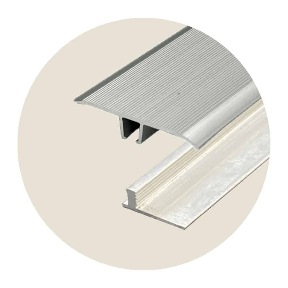 Seamless Transition Cover Trim - Tapered Edge - Silver plus 5.5 - 9.2mm Multi Height Trim Base