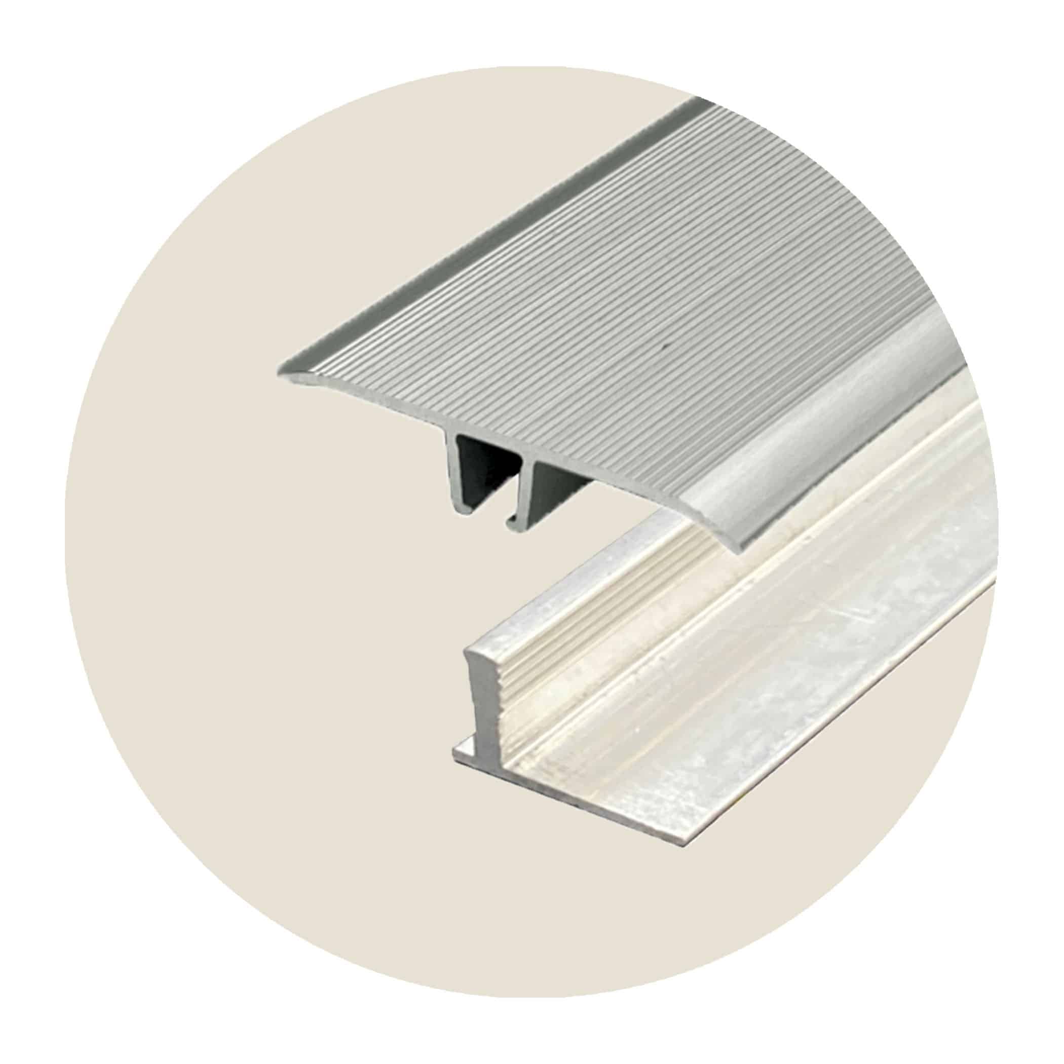 Seamless Transition Cover Trim - Tapered Edge - Silver plus 9 - 12.7mm Multi Height Trim Base Variation Image